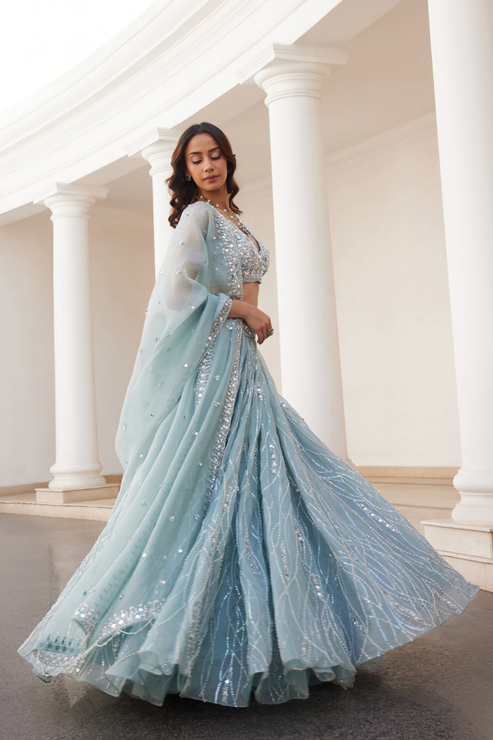 Powder Blue Organza Lehenga Set