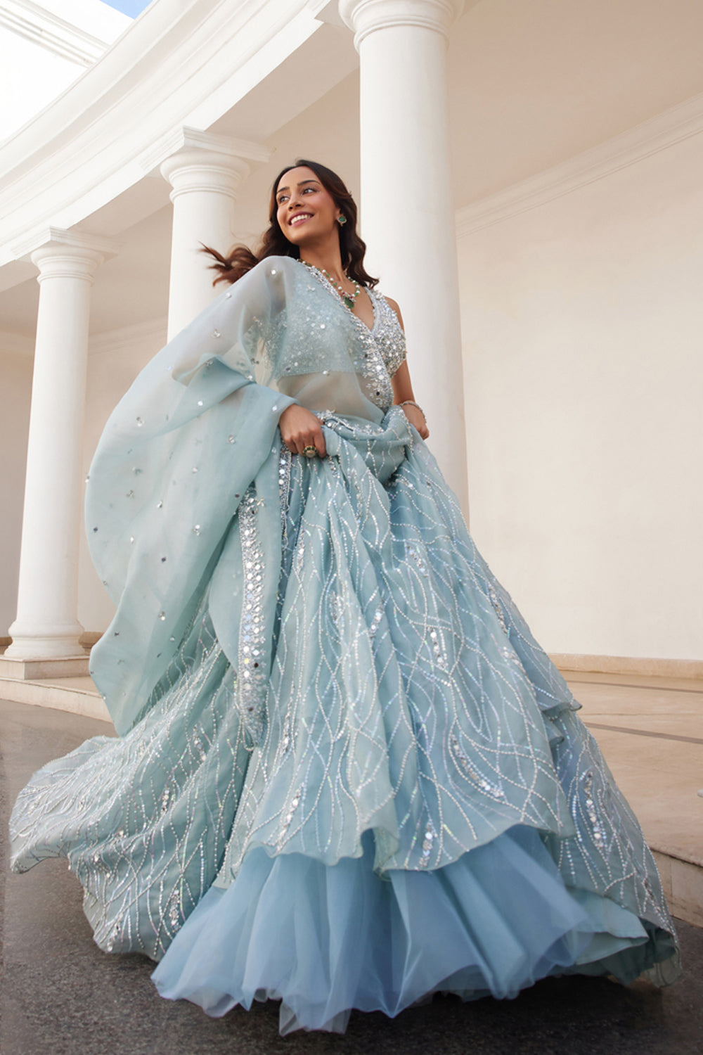 Powder Blue Organza Lehenga Set