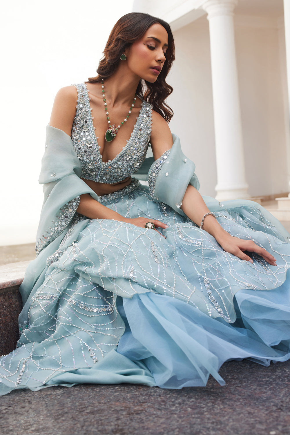 Powder Blue Organza Lehenga Set