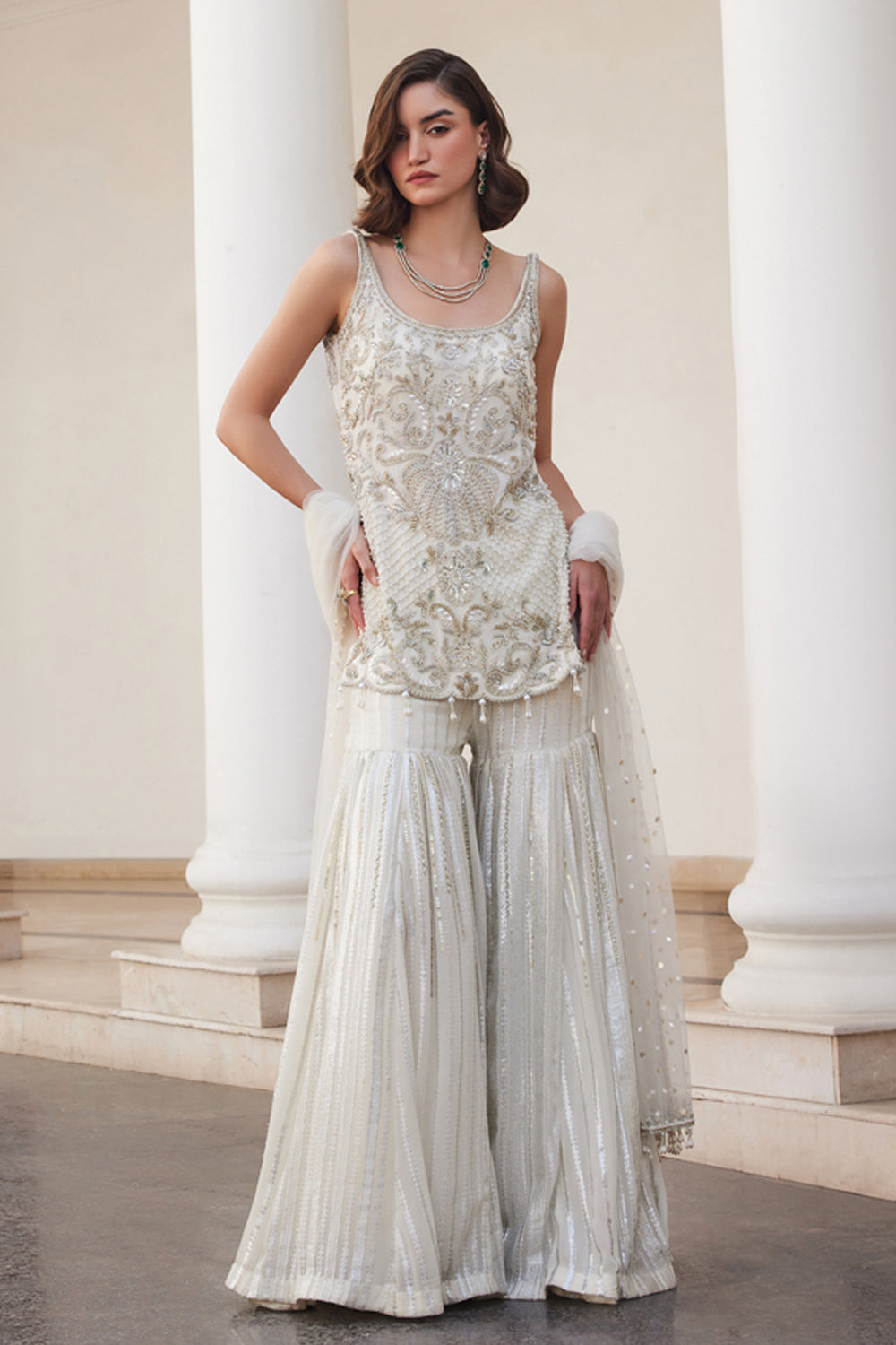 Pearl White Kurta Sharara Set