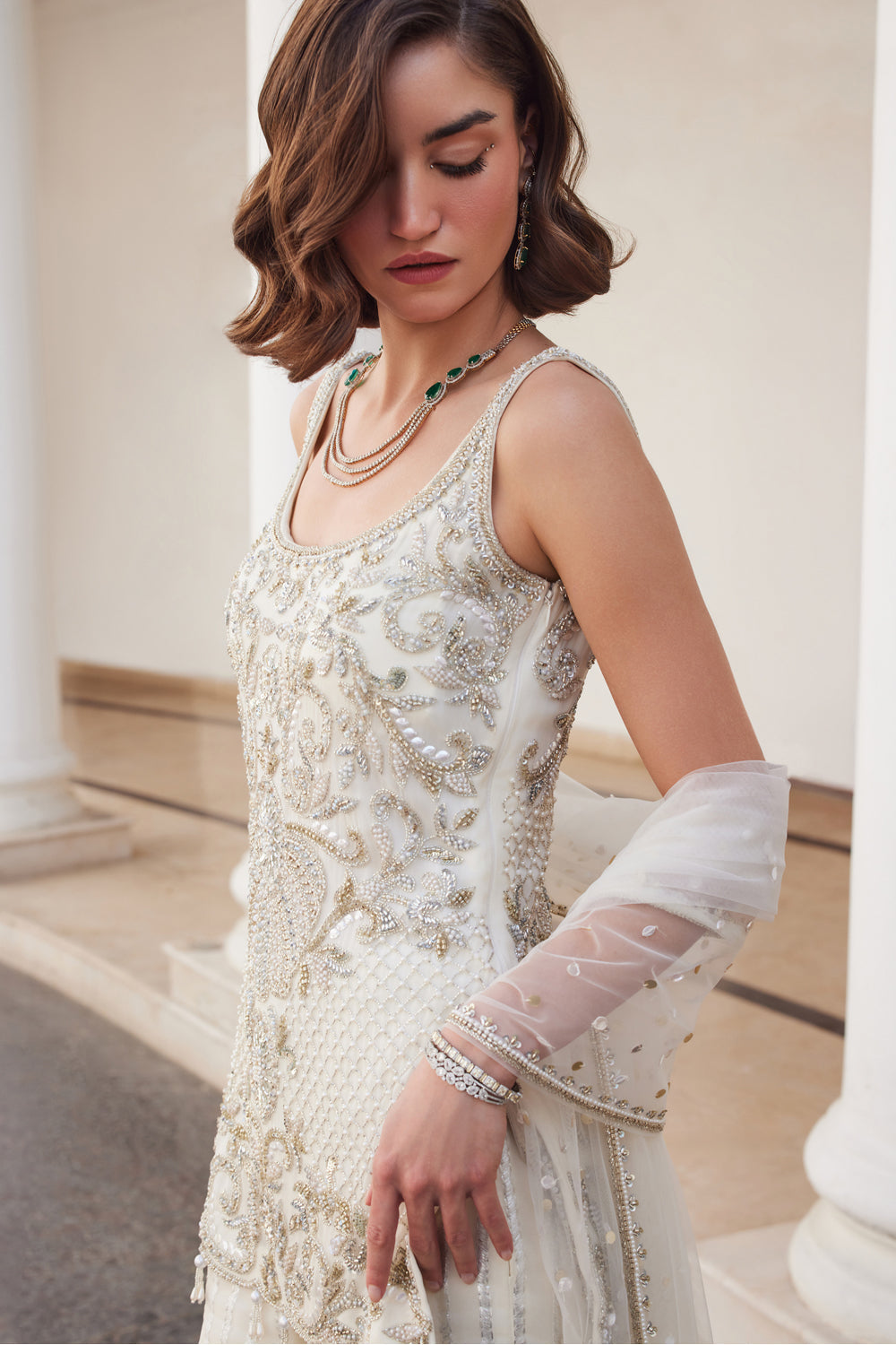 Pearl White Kurta Sharara Set