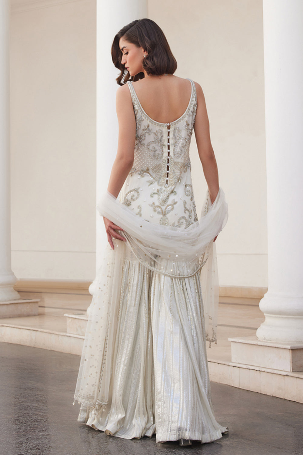 Pearl White Kurta Sharara Set
