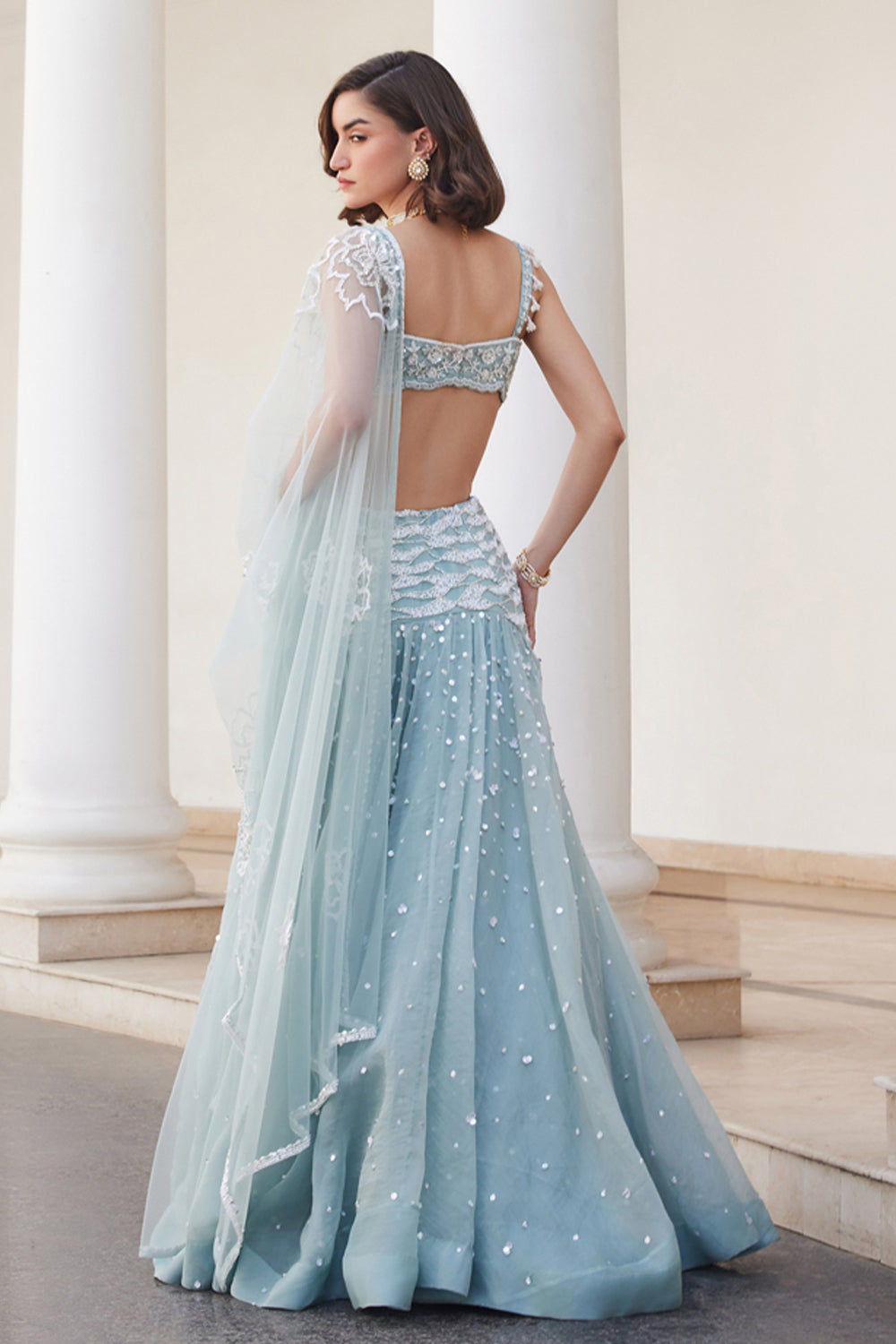 Powder Blue Organza Skirt And Bustier Set