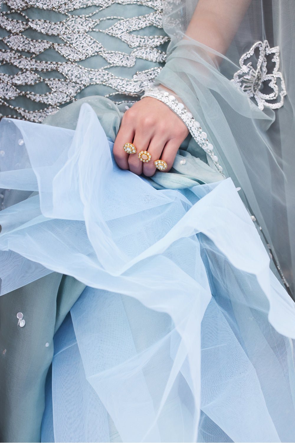 Powder Blue Organza Skirt And Bustier Set