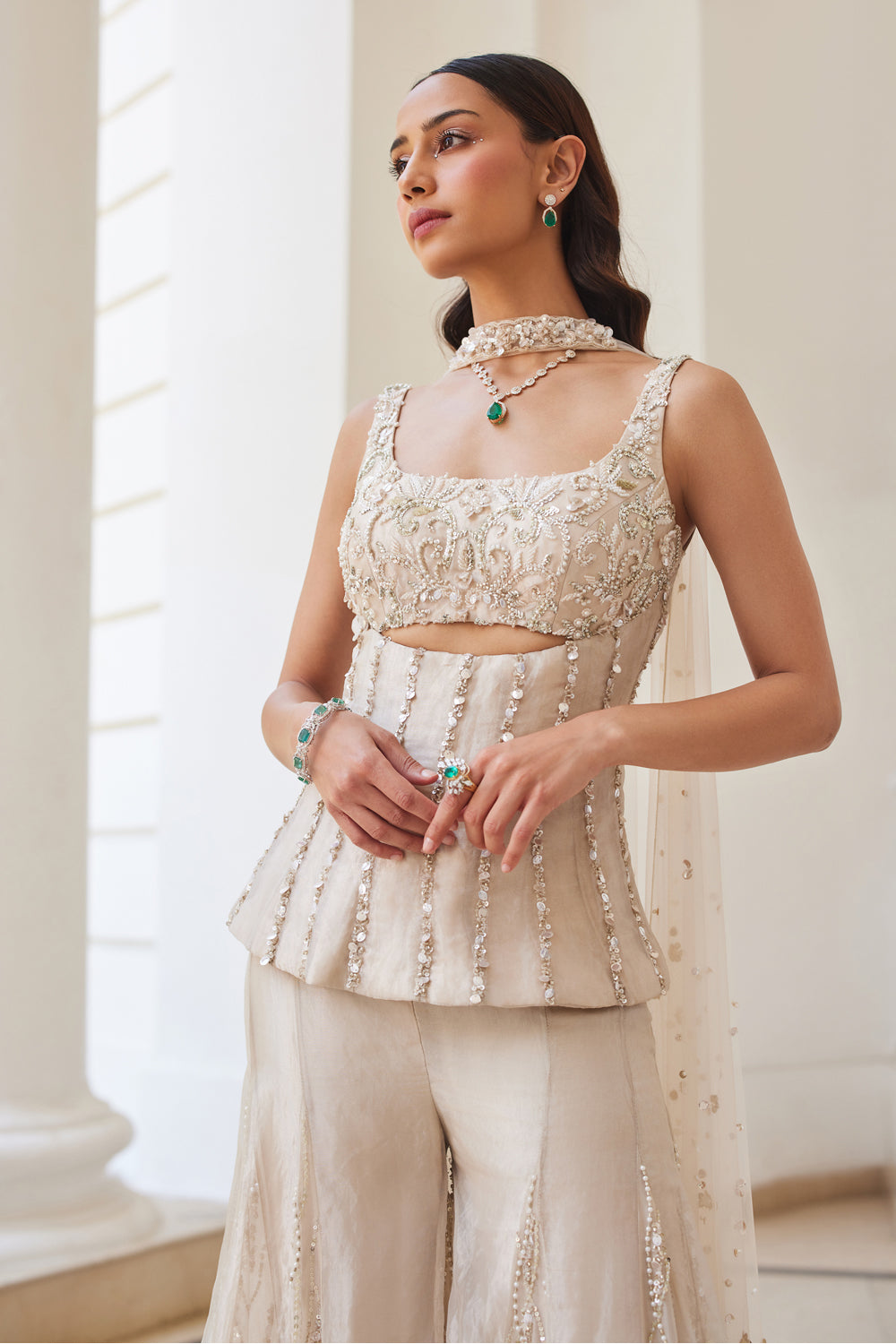 Tissue Sharara And Corset Set