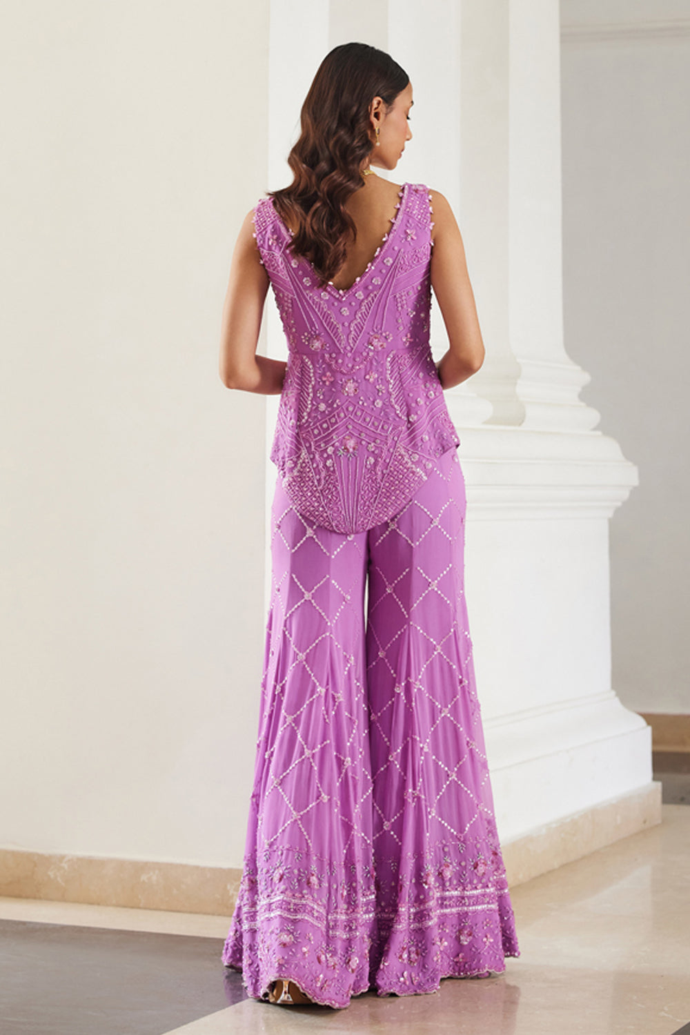 Bubblegum Pink Tonal Peplum Sharara Set