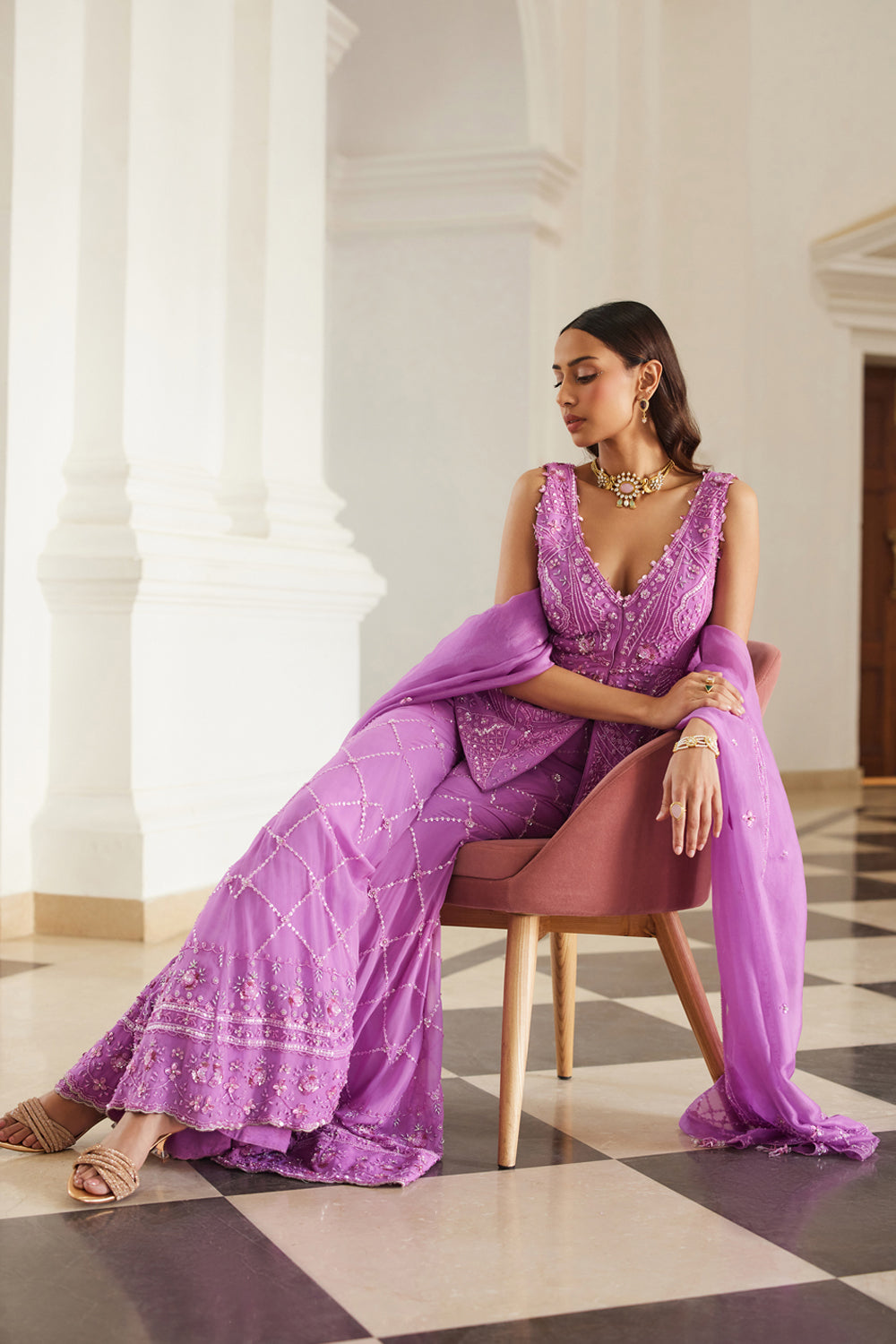 Bubblegum Pink Tonal Peplum Sharara Set
