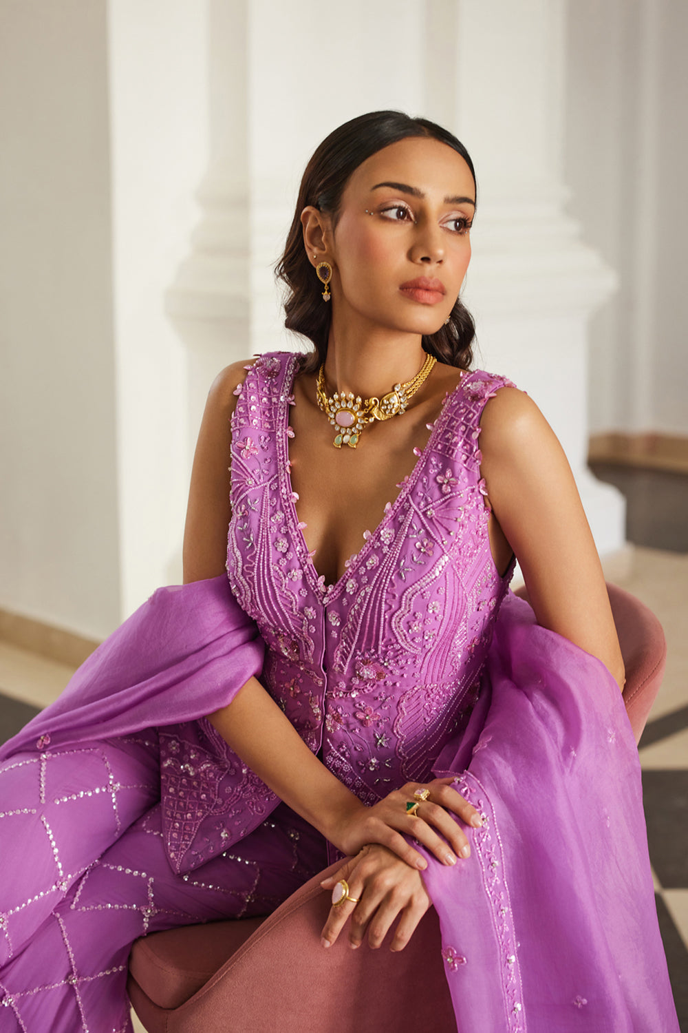 Bubblegum Pink Tonal Peplum Sharara Set