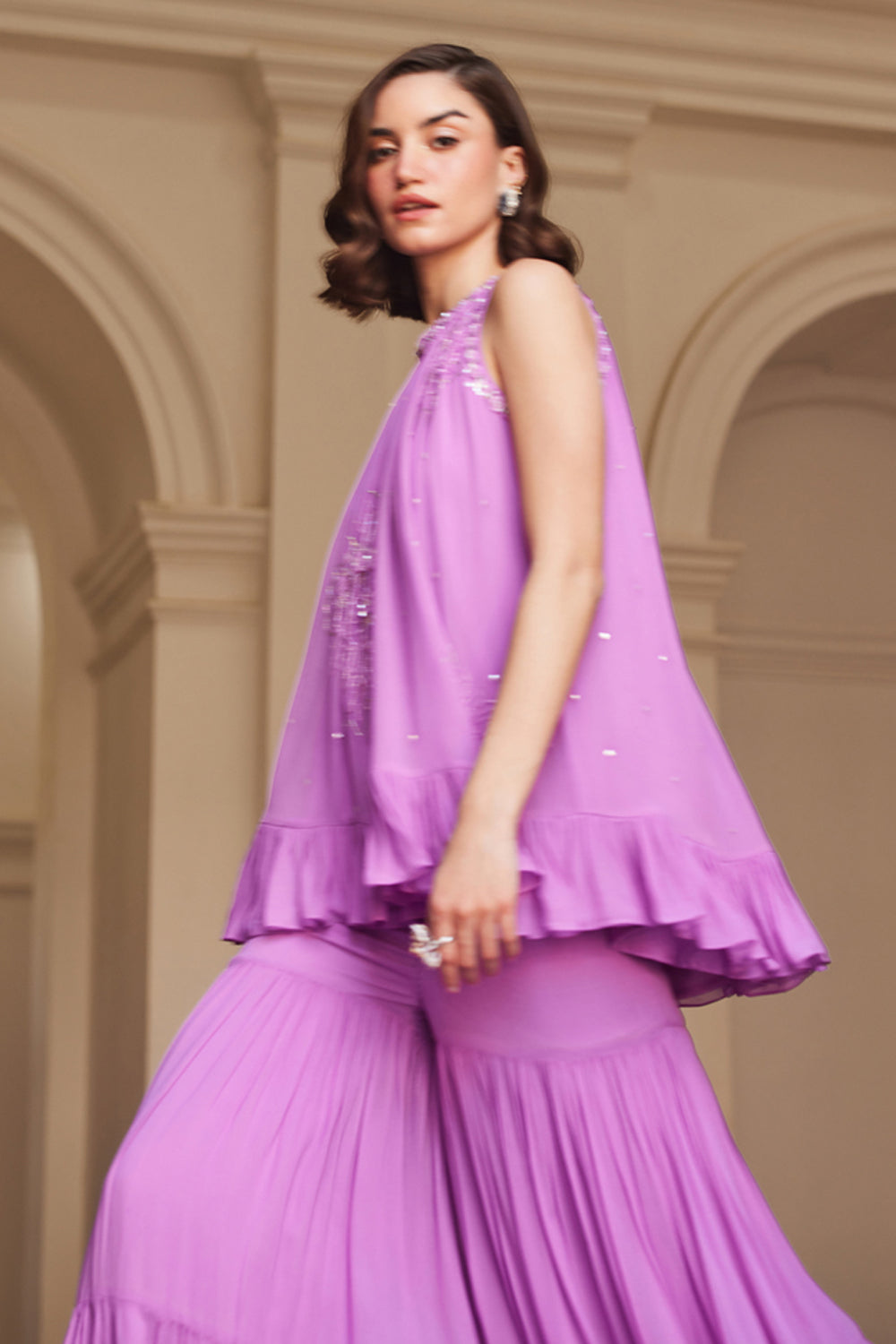 Bubblegum Pink Halterneck Top Sharara Set