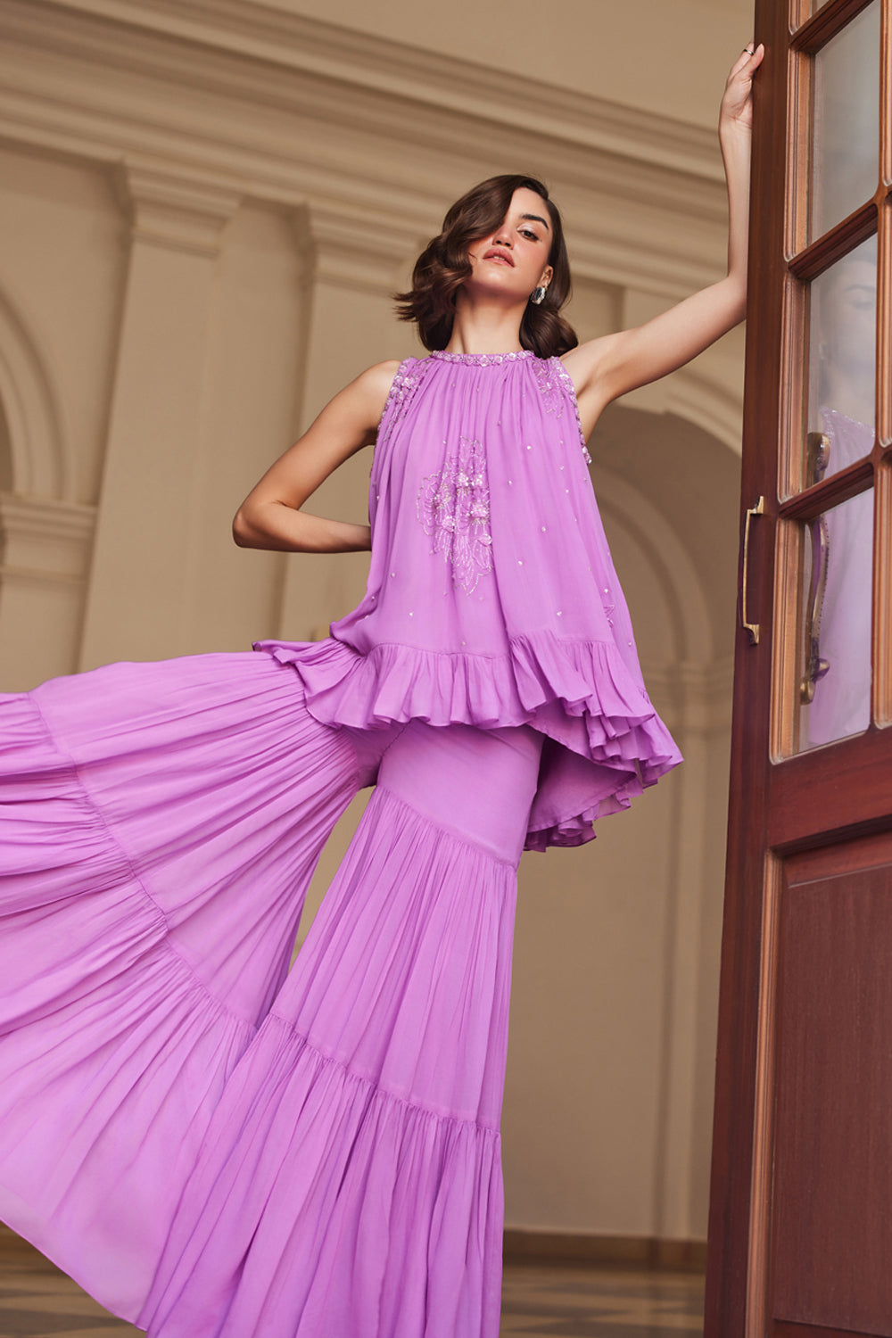 Bubblegum Pink Halterneck Top Sharara Set