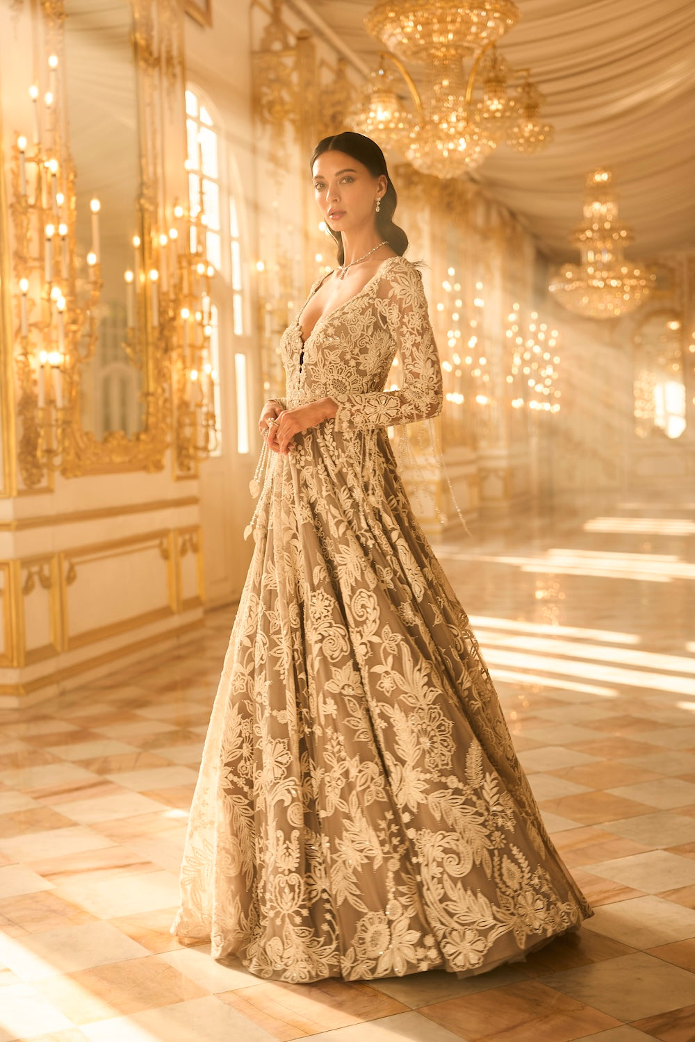 Slate Grey Floral Gown