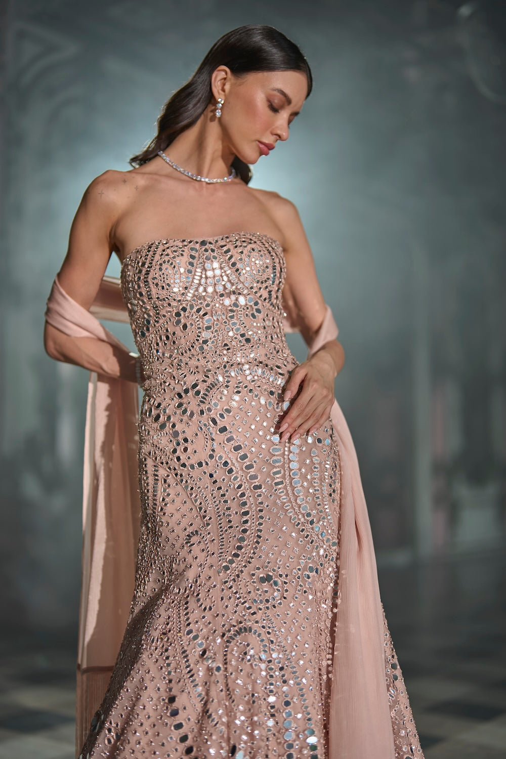 Rose Gold Mirror Work Gown