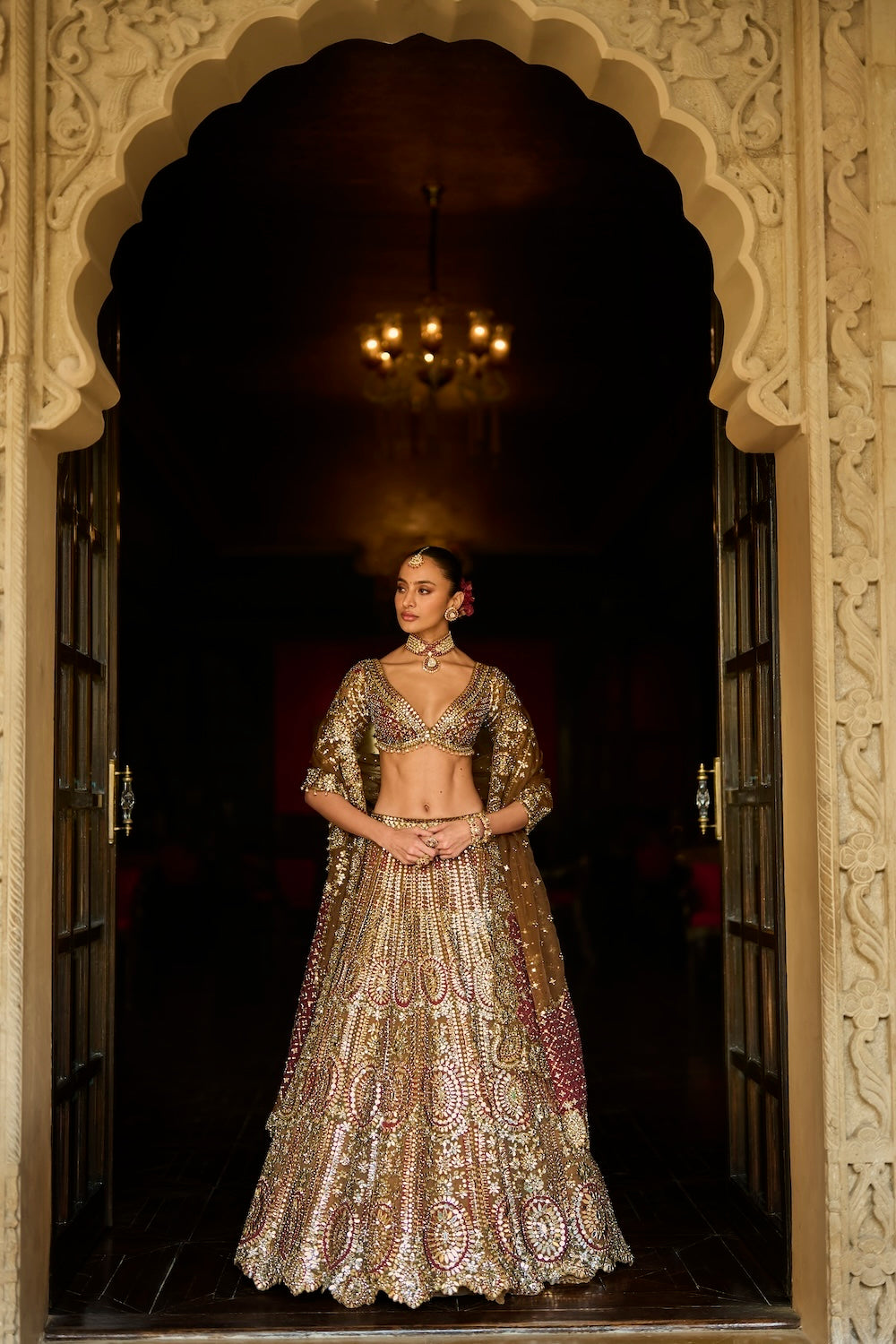 Applique Mirror Work Lehenga Set