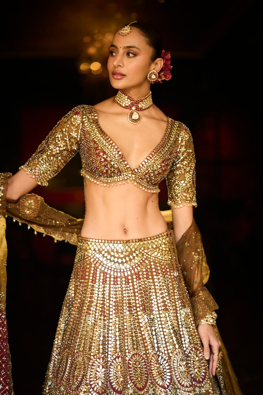 Applique Mirror Work Lehenga Set