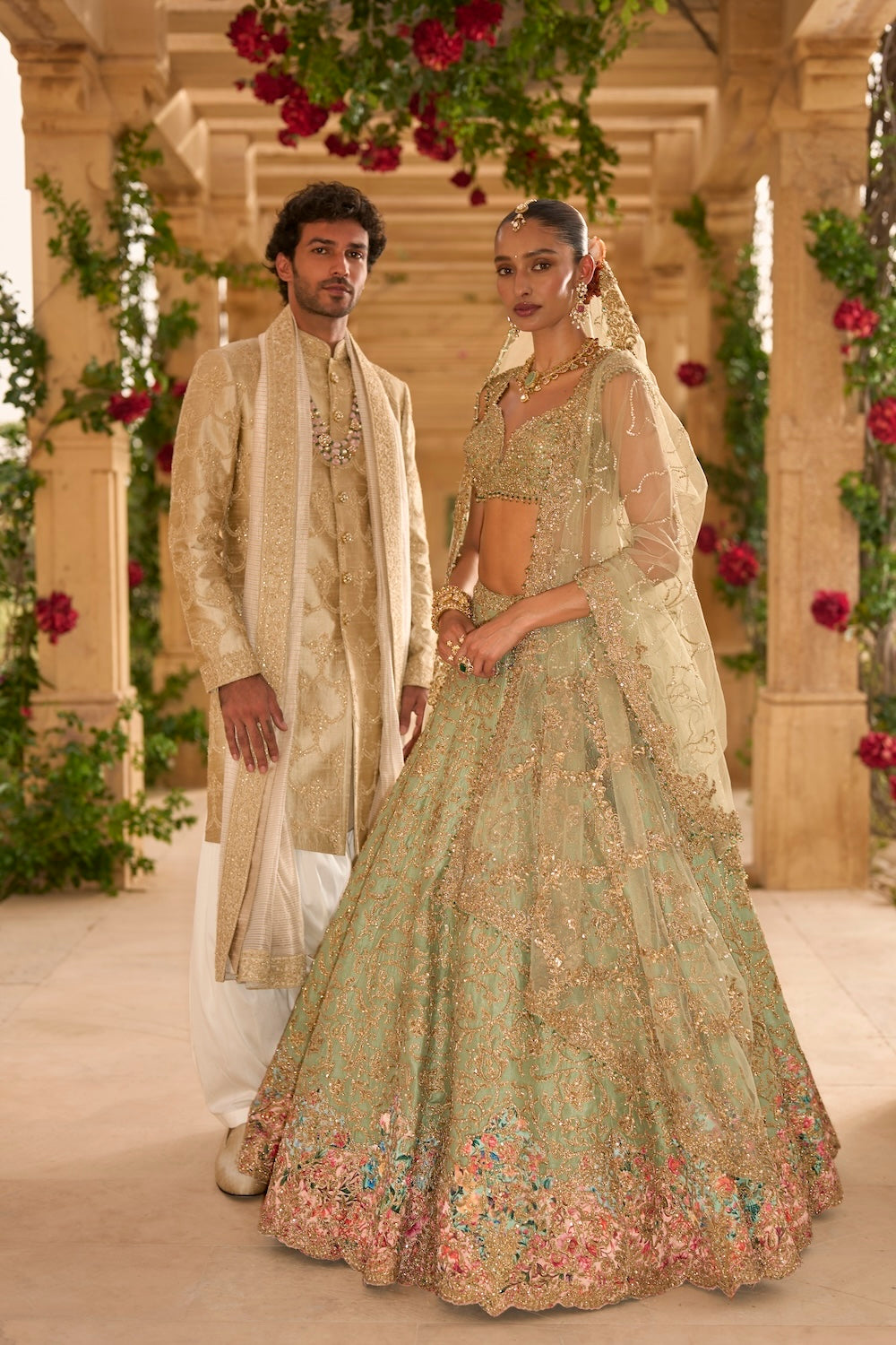 Sage Green Applique Work Lehenga Set