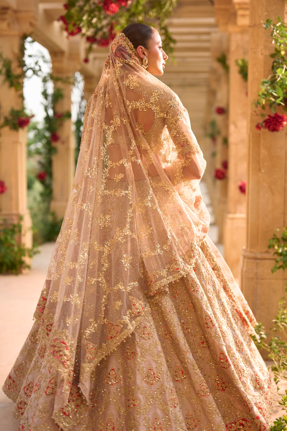 Nude Gold Applique Work Lehenga Set