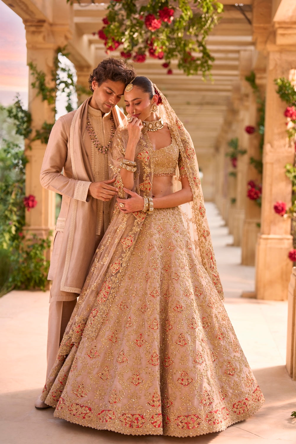 Nude Gold Applique Work Lehenga Set