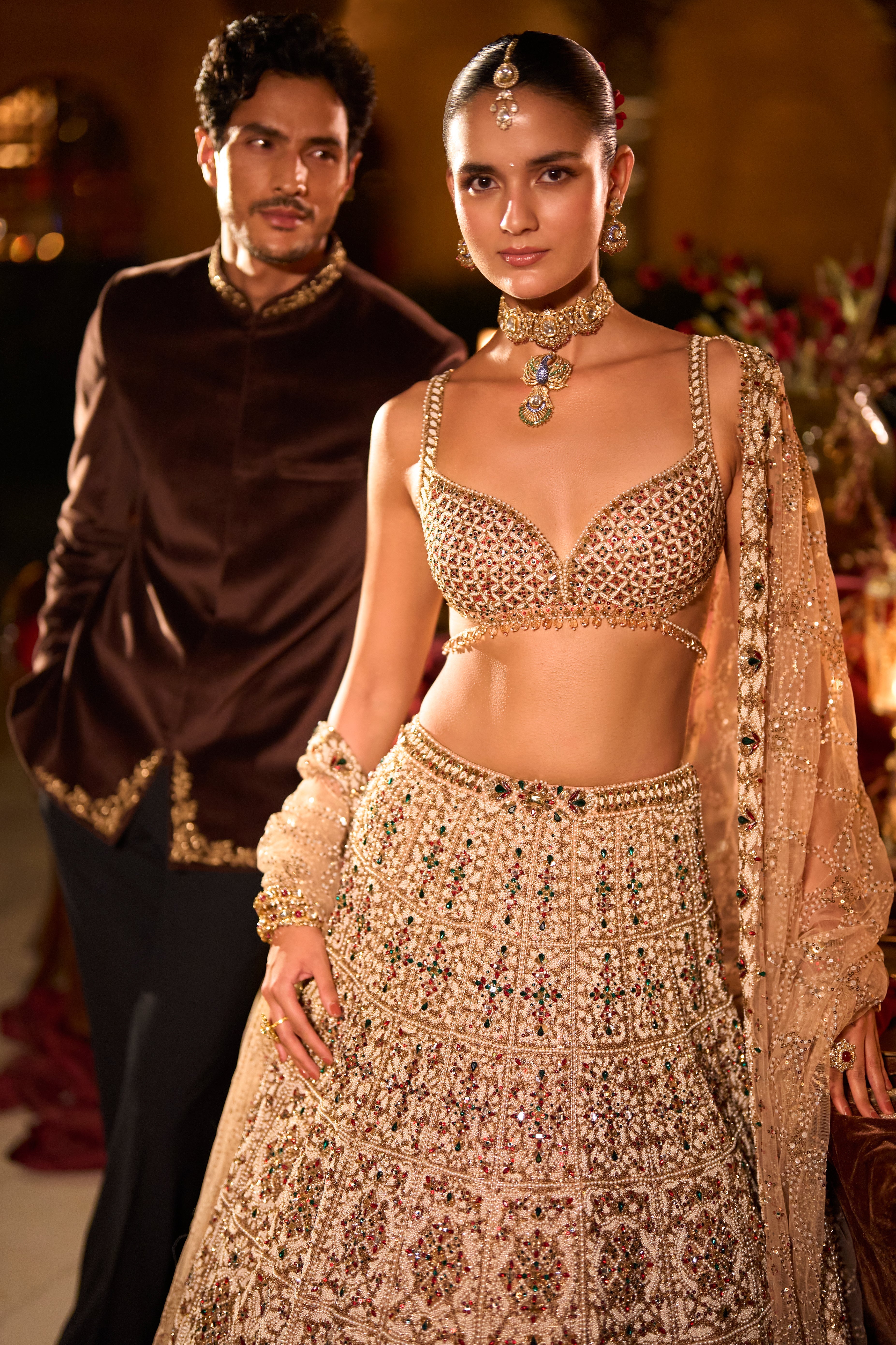 Brown Velvet Bandhgala Set
