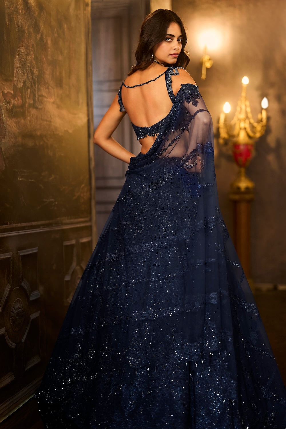 Navy Crystal Lehenga Set