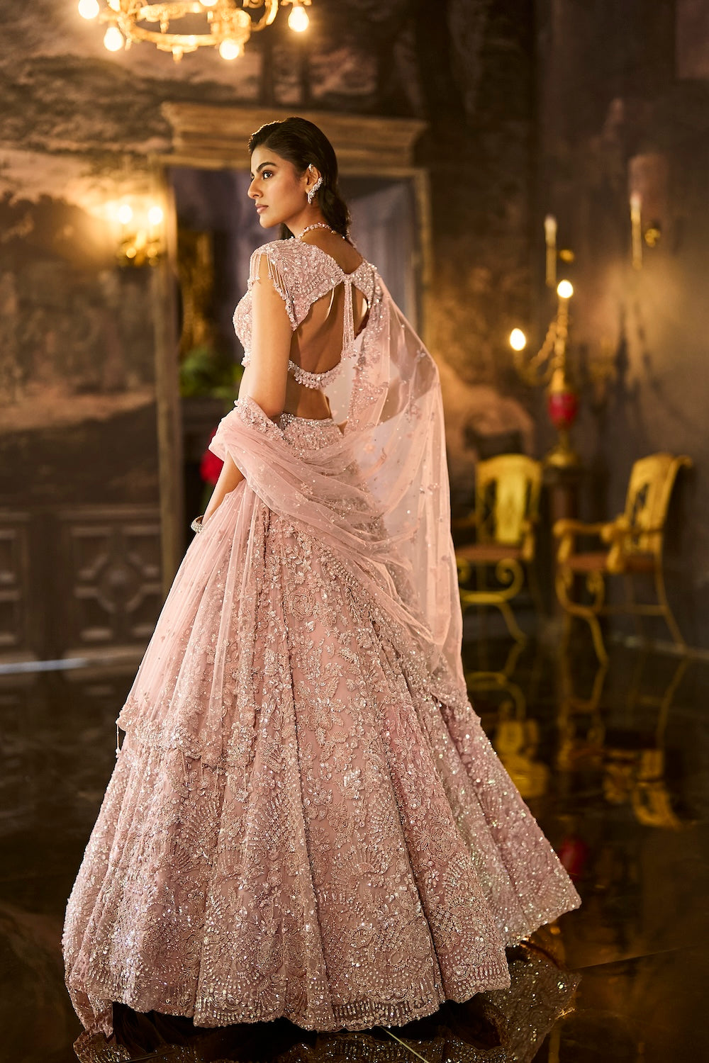 Dusty Peach Sequin Lehenga Set