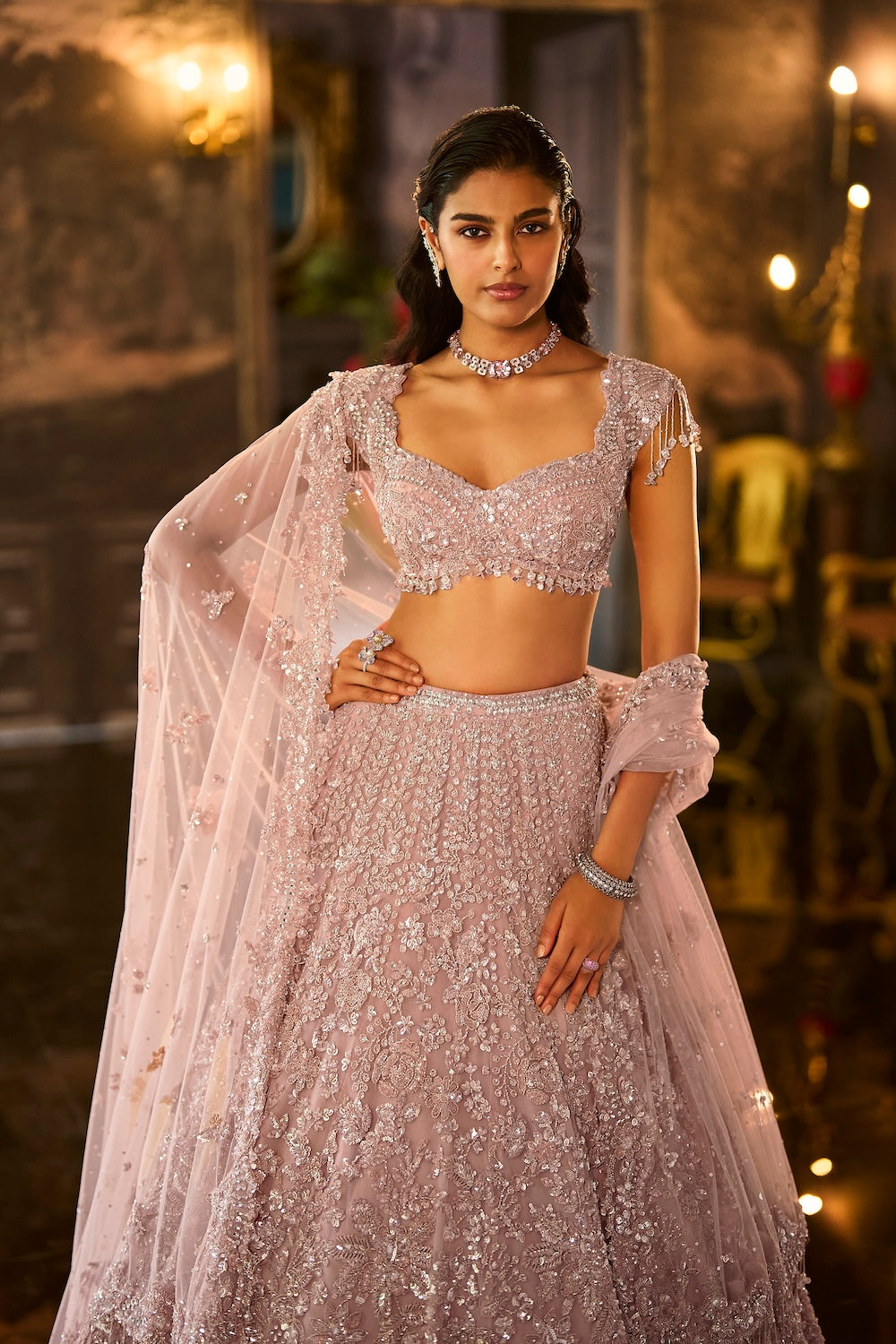 Dusty Peach Sequin Lehenga Set
