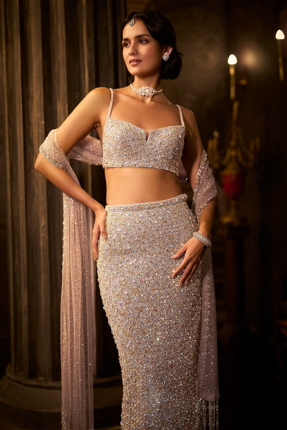 Silver Gold Crystal Skirt Set
