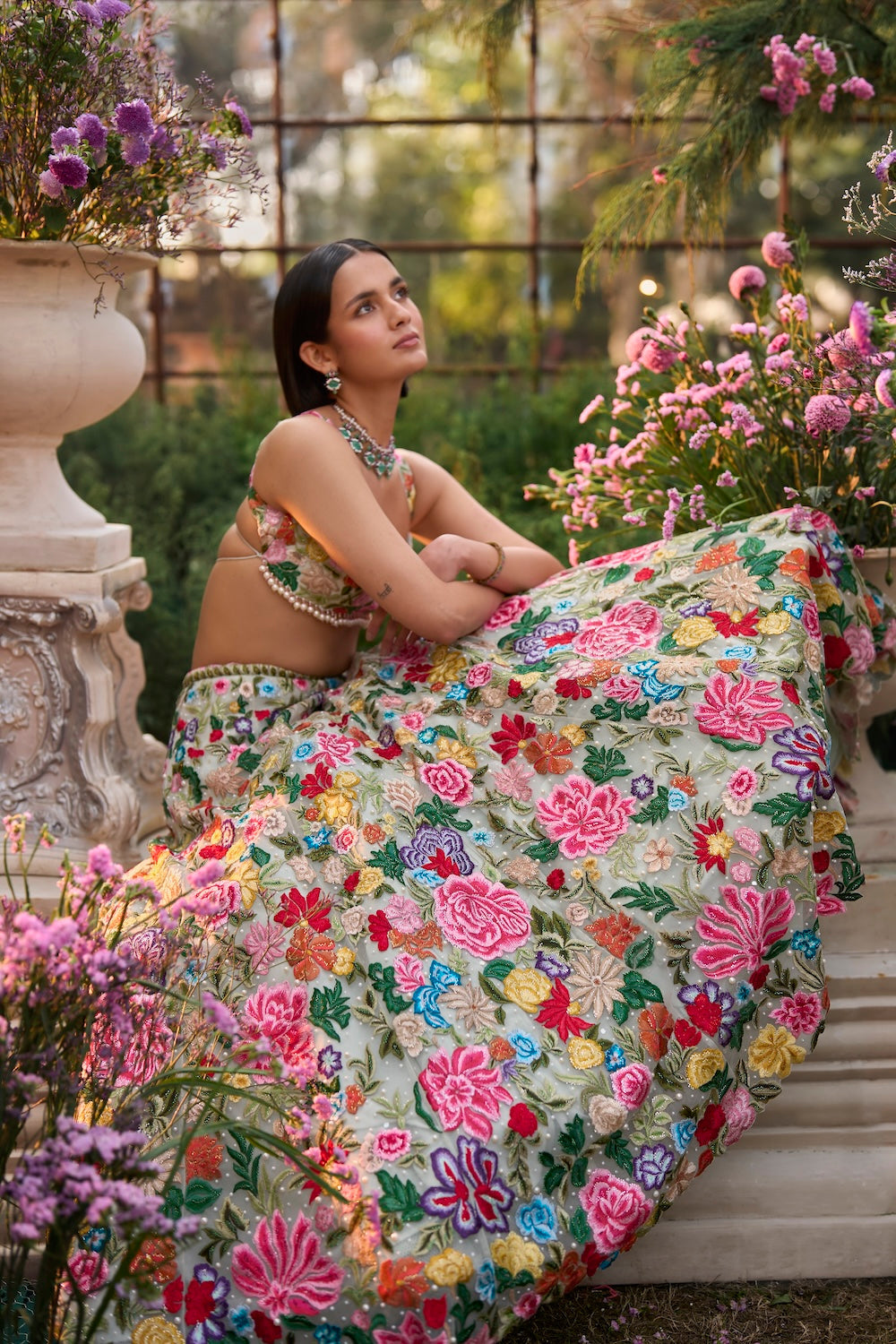 Multi-Coloured Floral Lehenga Set