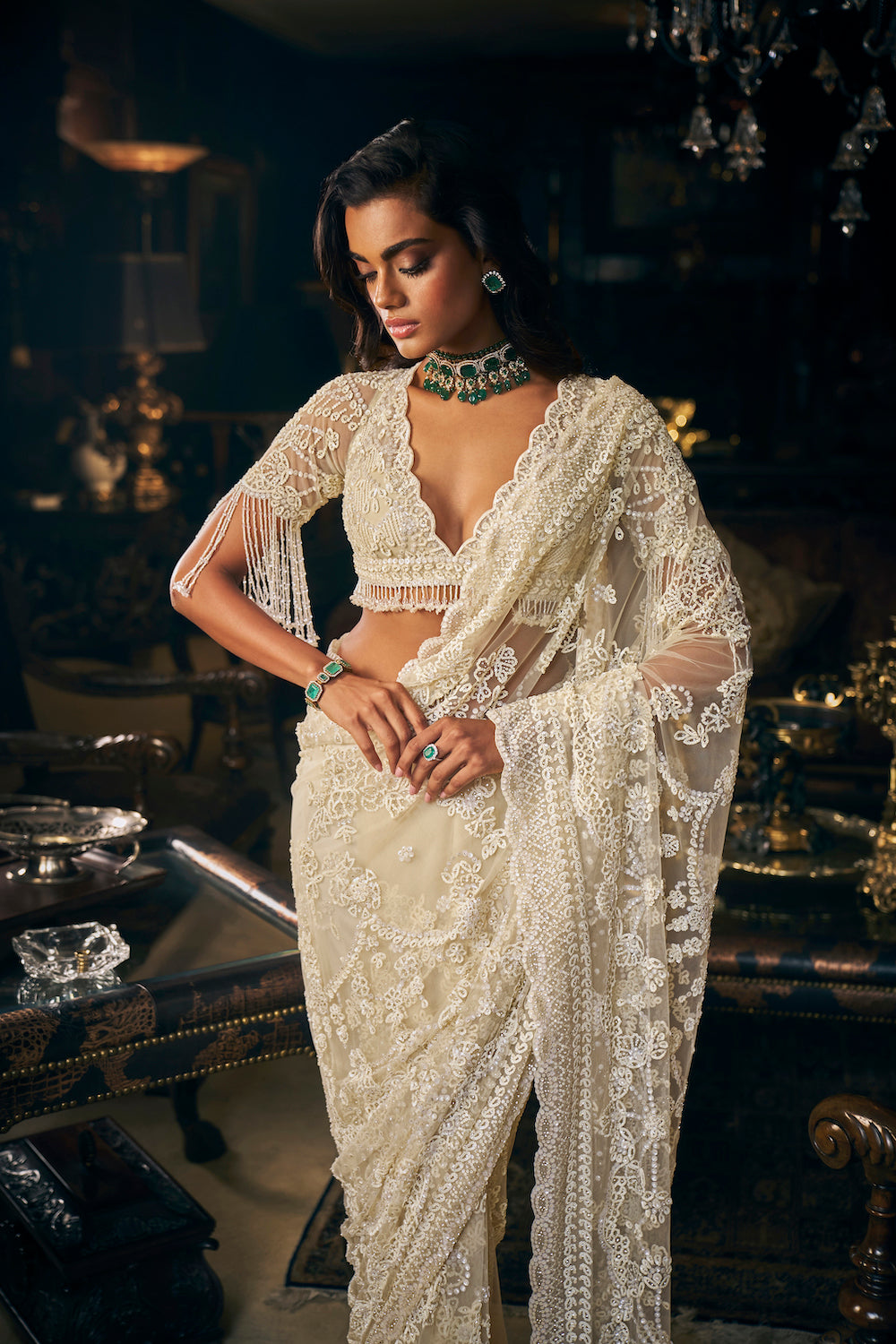 Ivory Three-Dimensional Saree