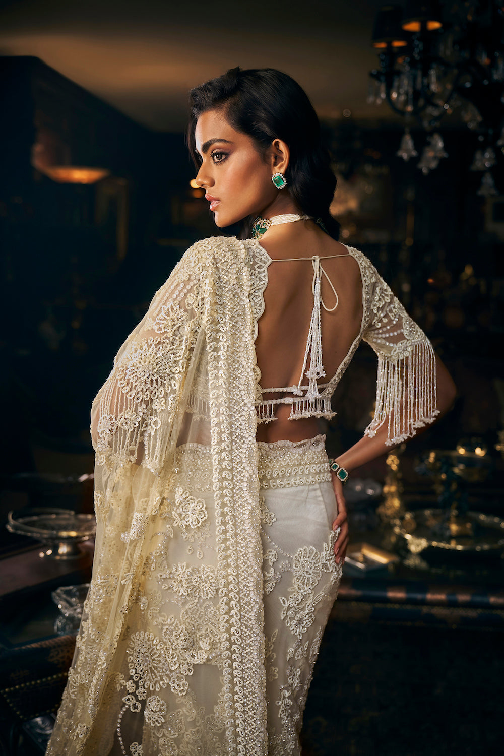 Ivory Three-Dimensional Saree