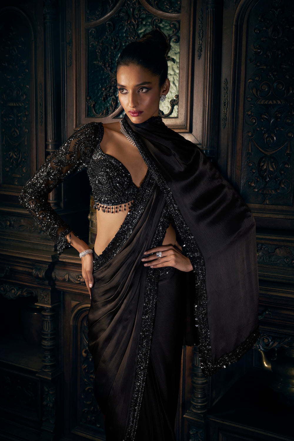 Black Draped Saree