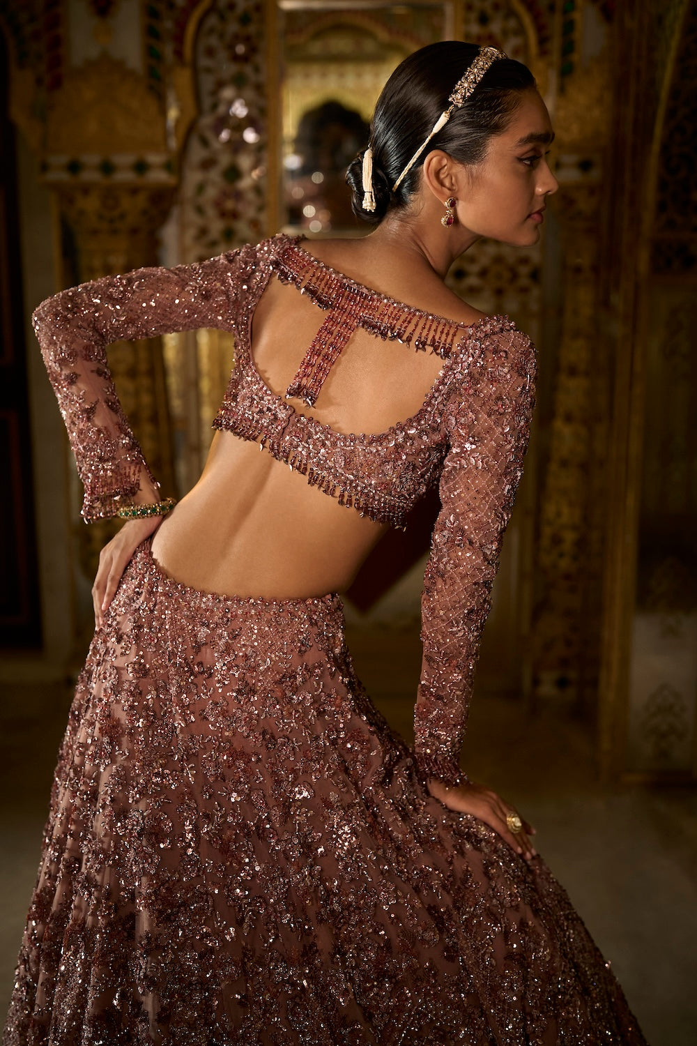 Plum Crystal Lehenga Set