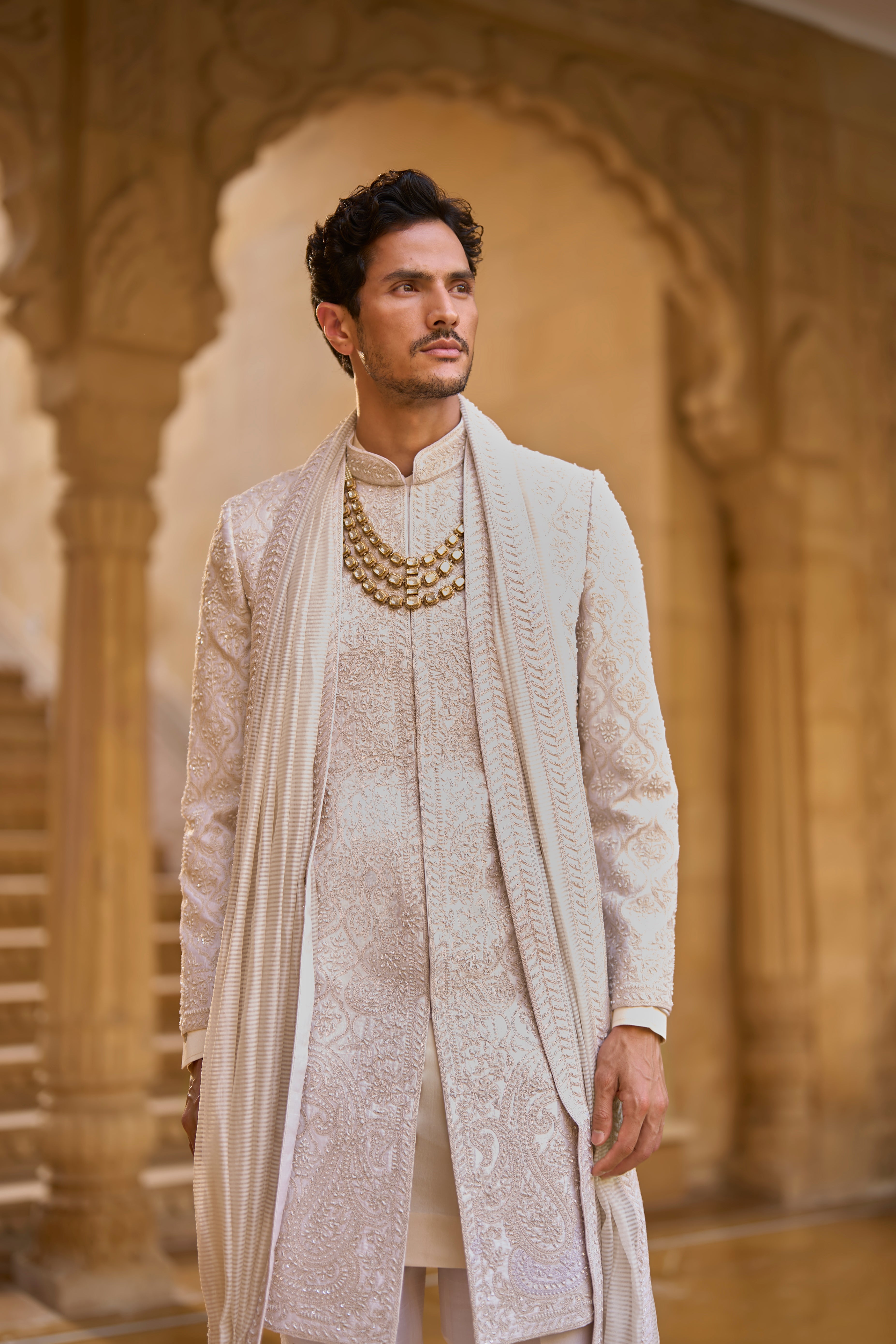 Ivory Abstract Sherwani Set