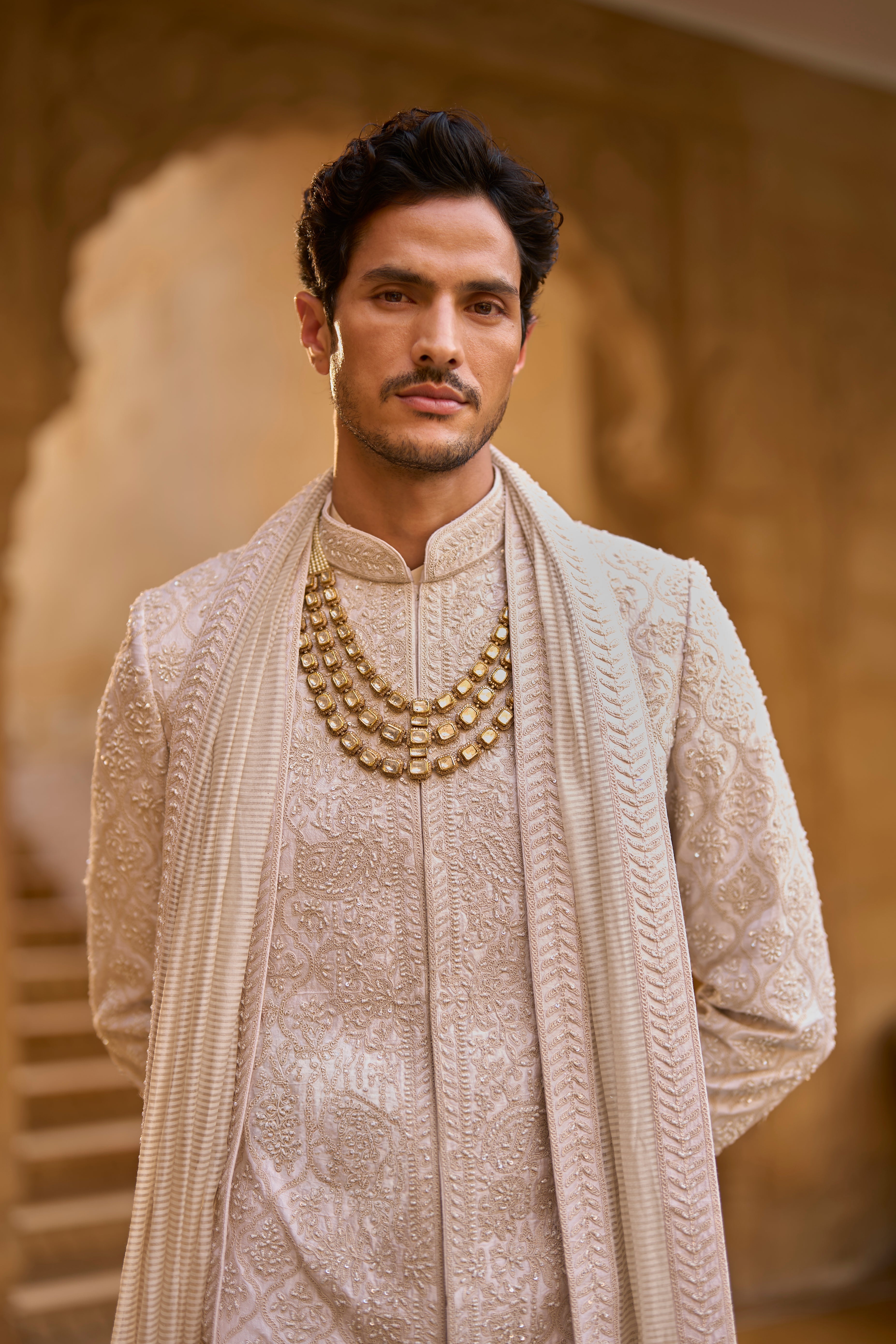 Ivory Abstract Sherwani Set