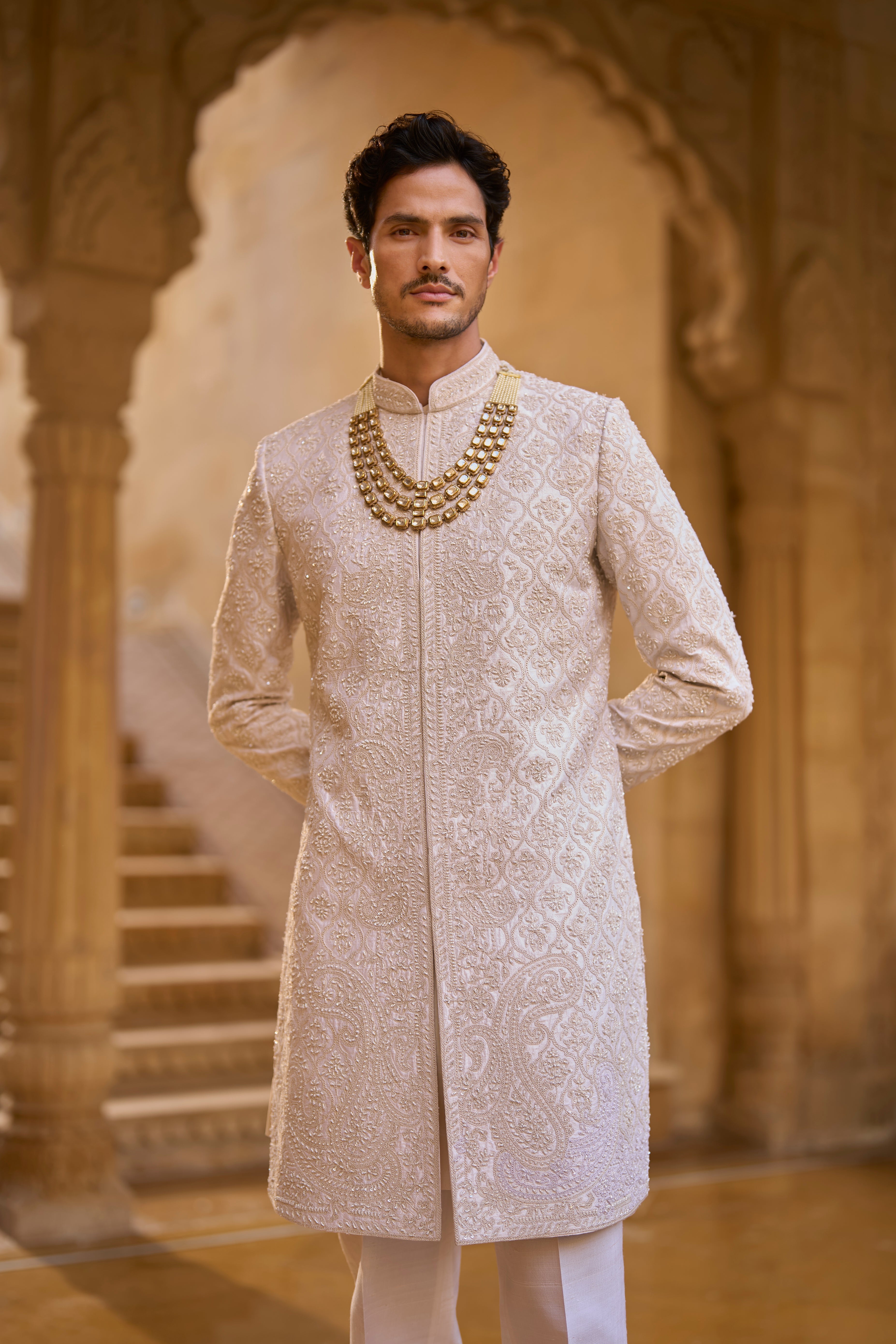 Ivory Abstract Sherwani Set