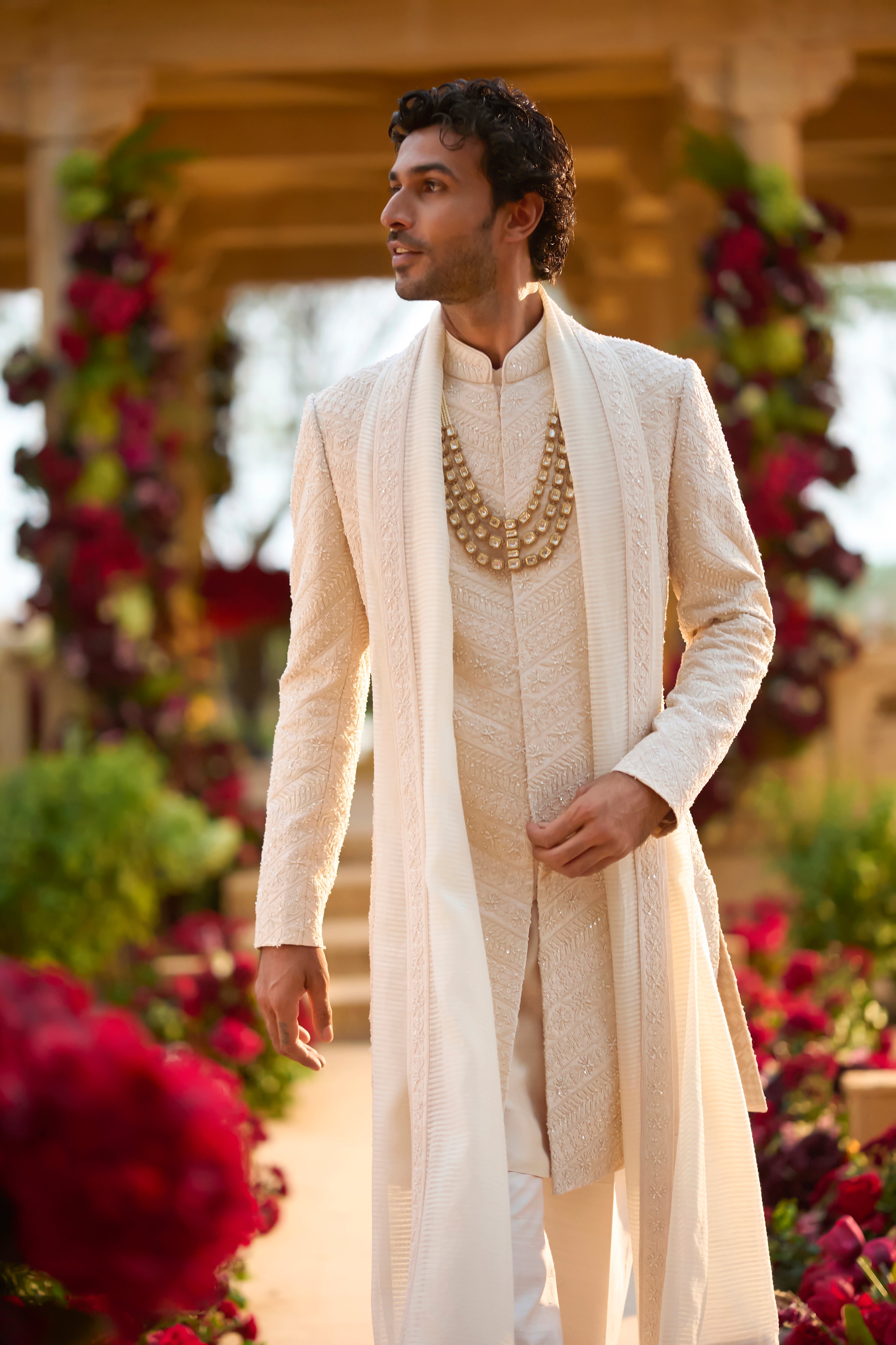 Cream Pearl Sherwani Set