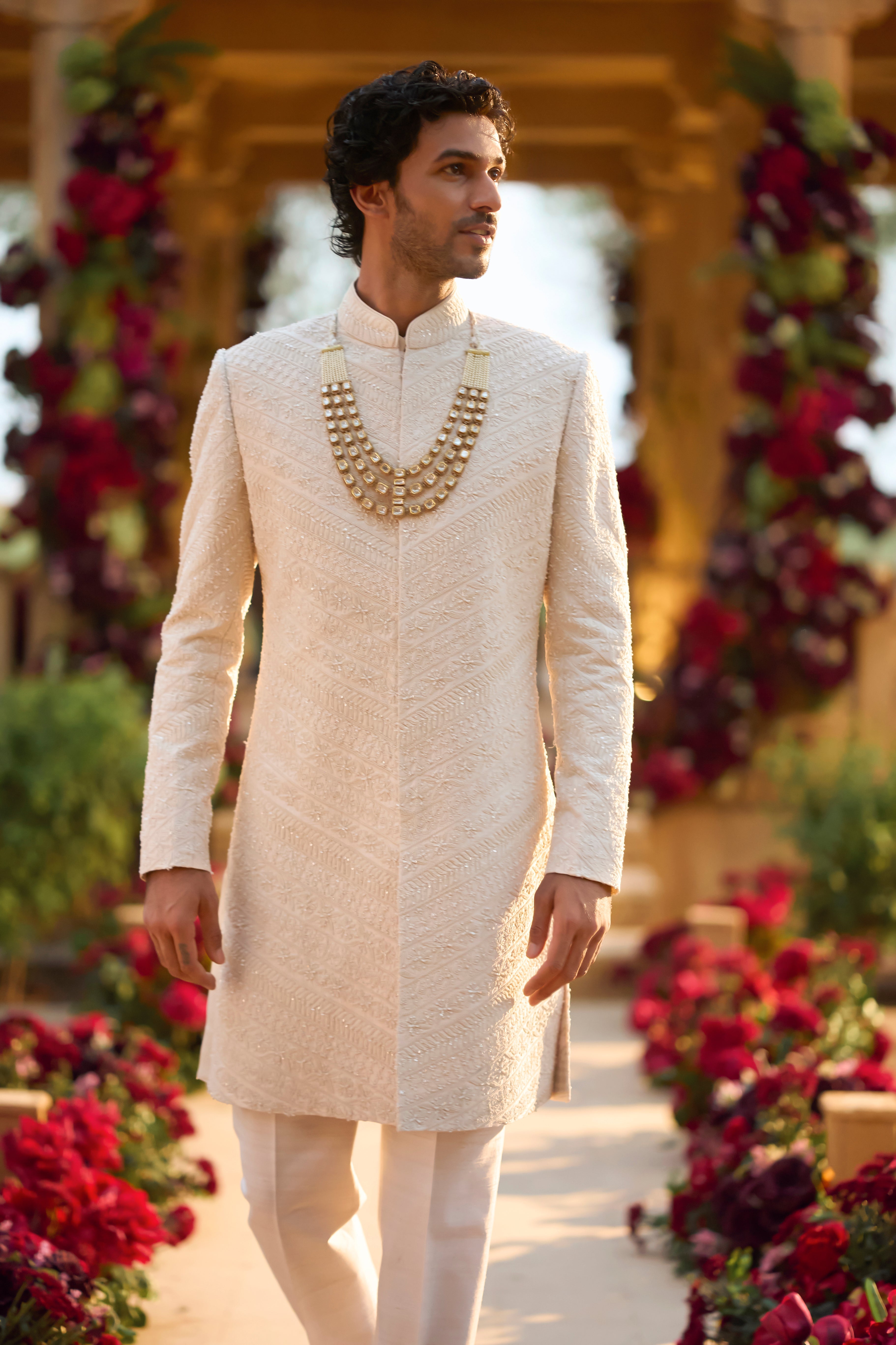Cream Pearl Sherwani Set