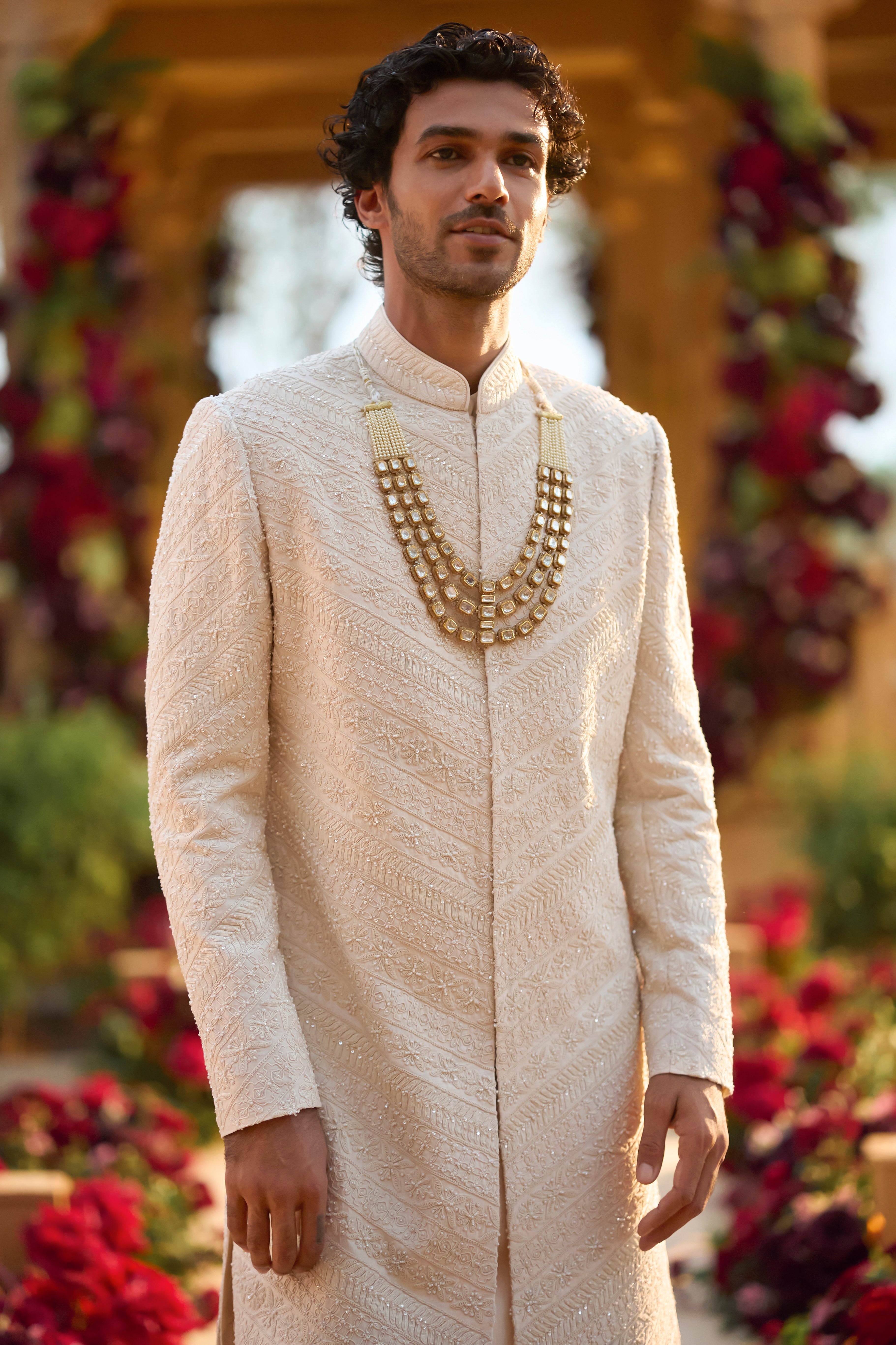 Cream Pearl Sherwani Set