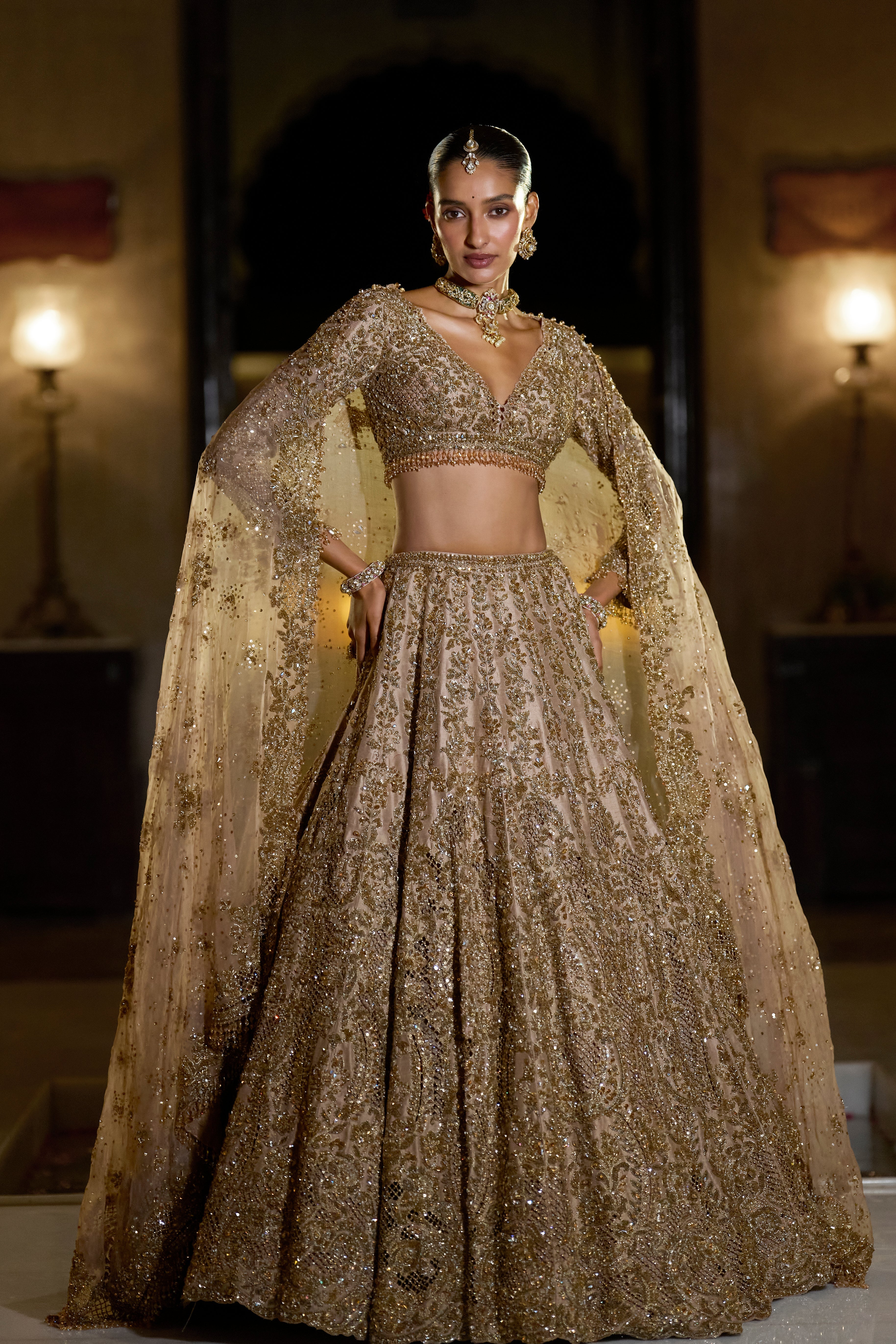 Nude Antique Gold Lehenga Set