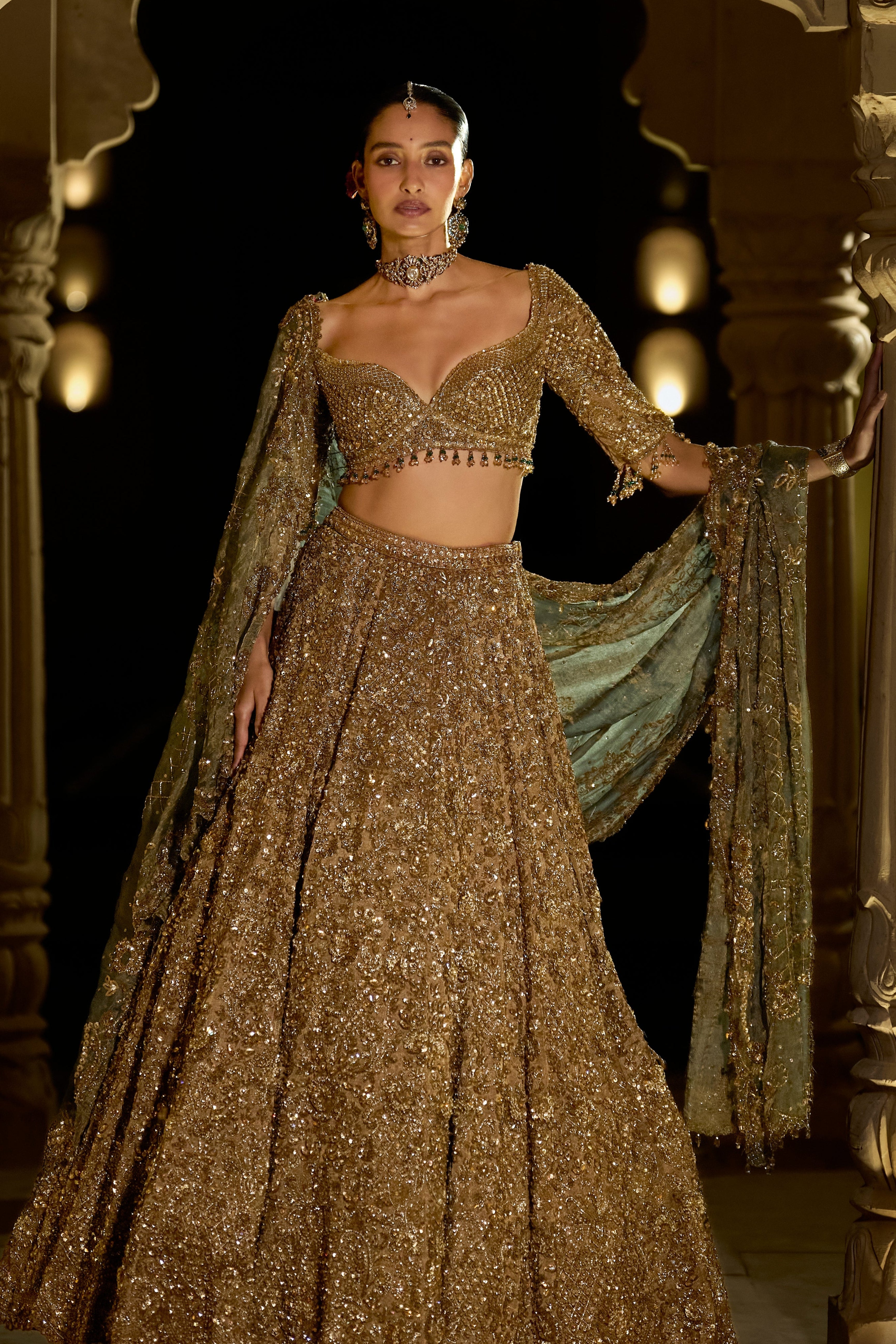 Antique Gold Sequin Lehenga Set