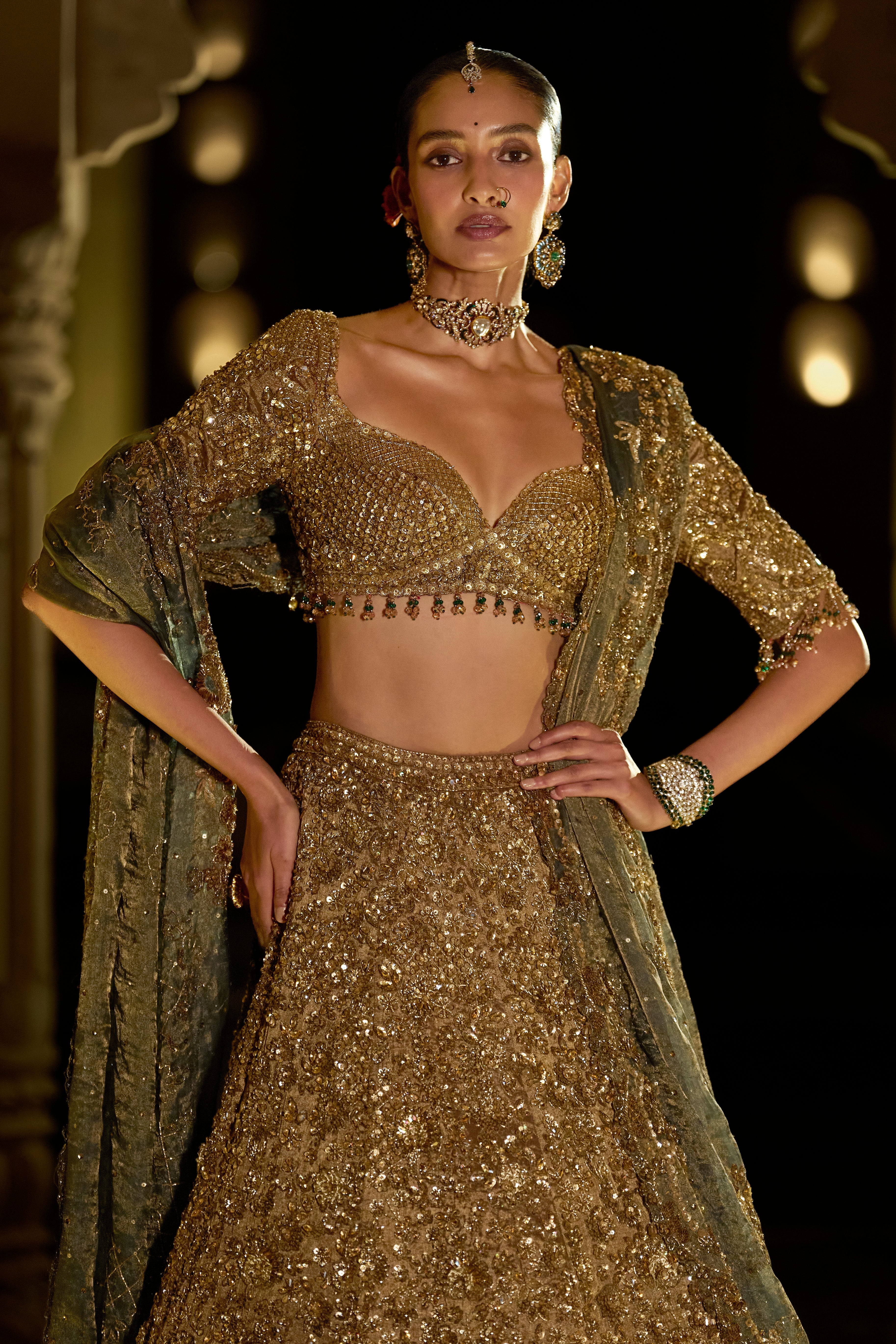 Antique Gold Sequin Lehenga Set