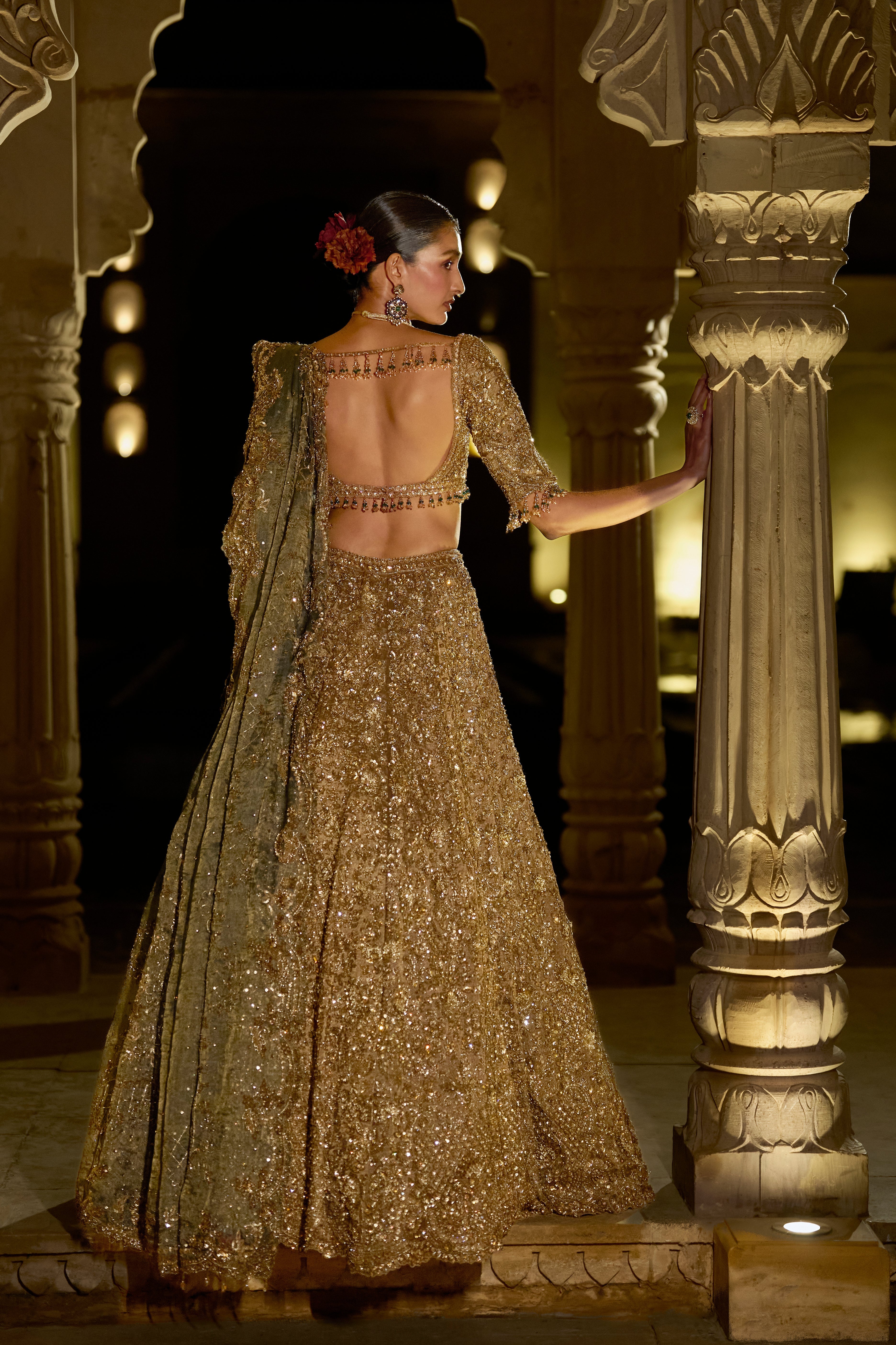 Antique Gold Sequin Lehenga Set