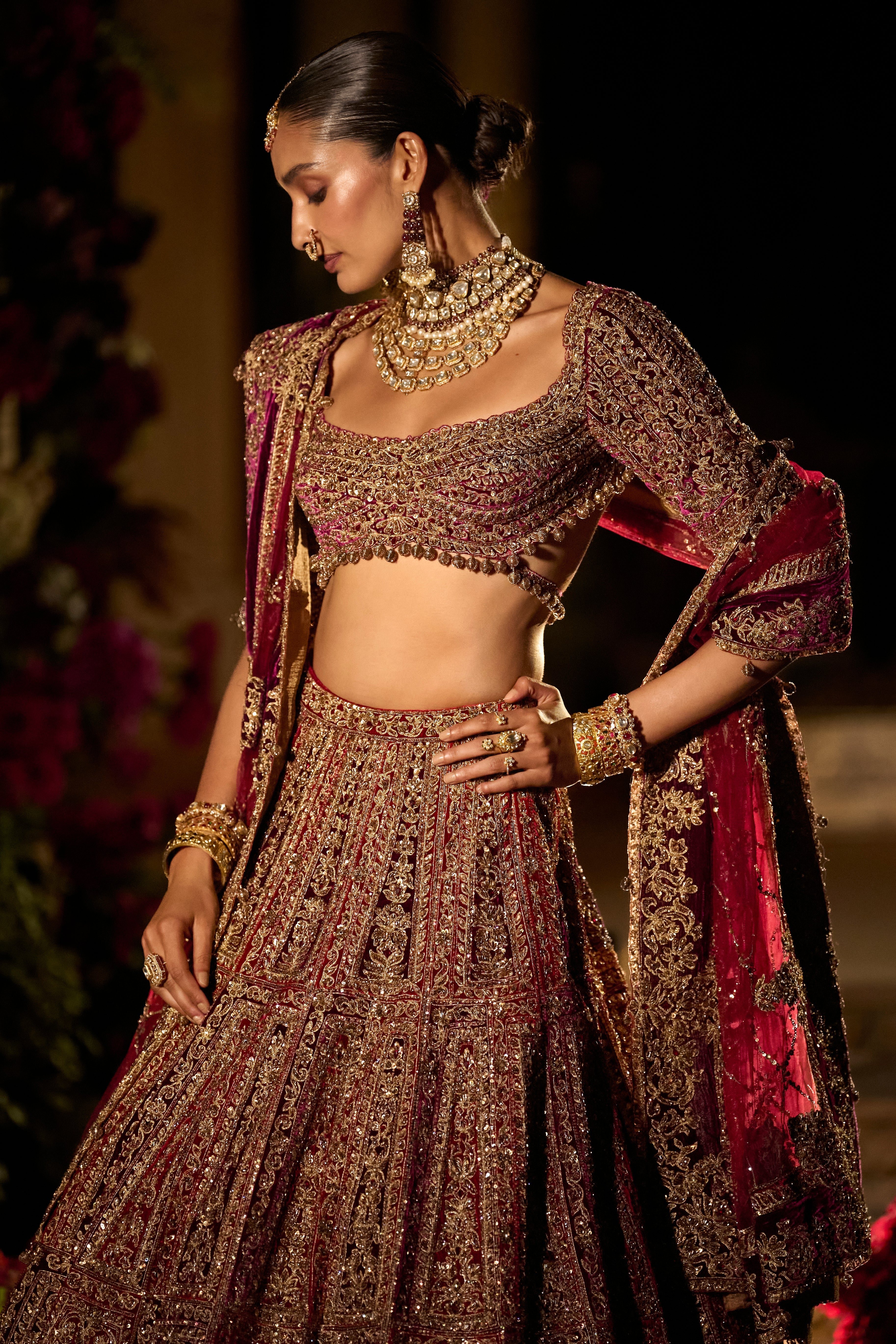 Plum & Maroon Zardosi Lehenga Set