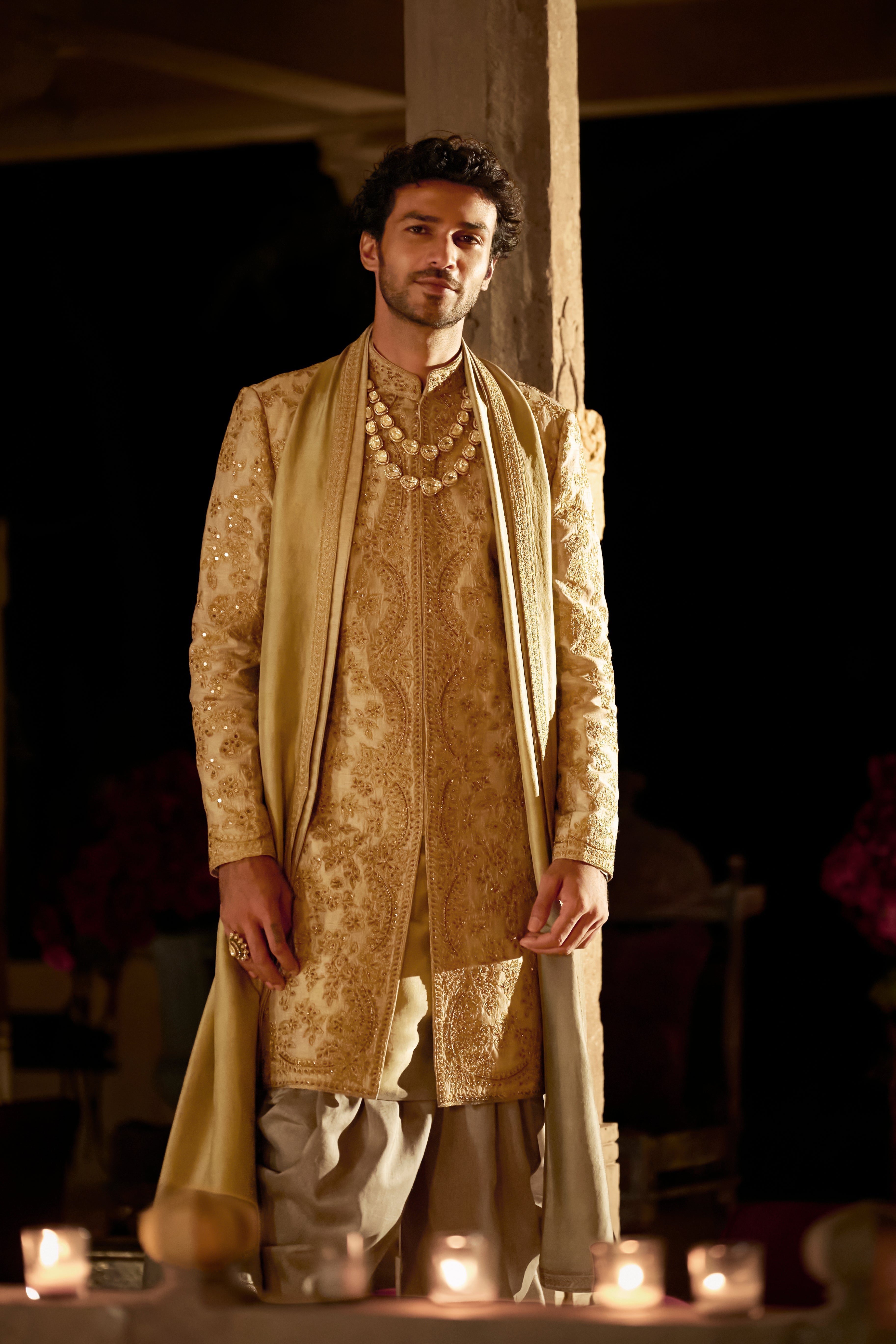 Slate Gold Sherwani Set