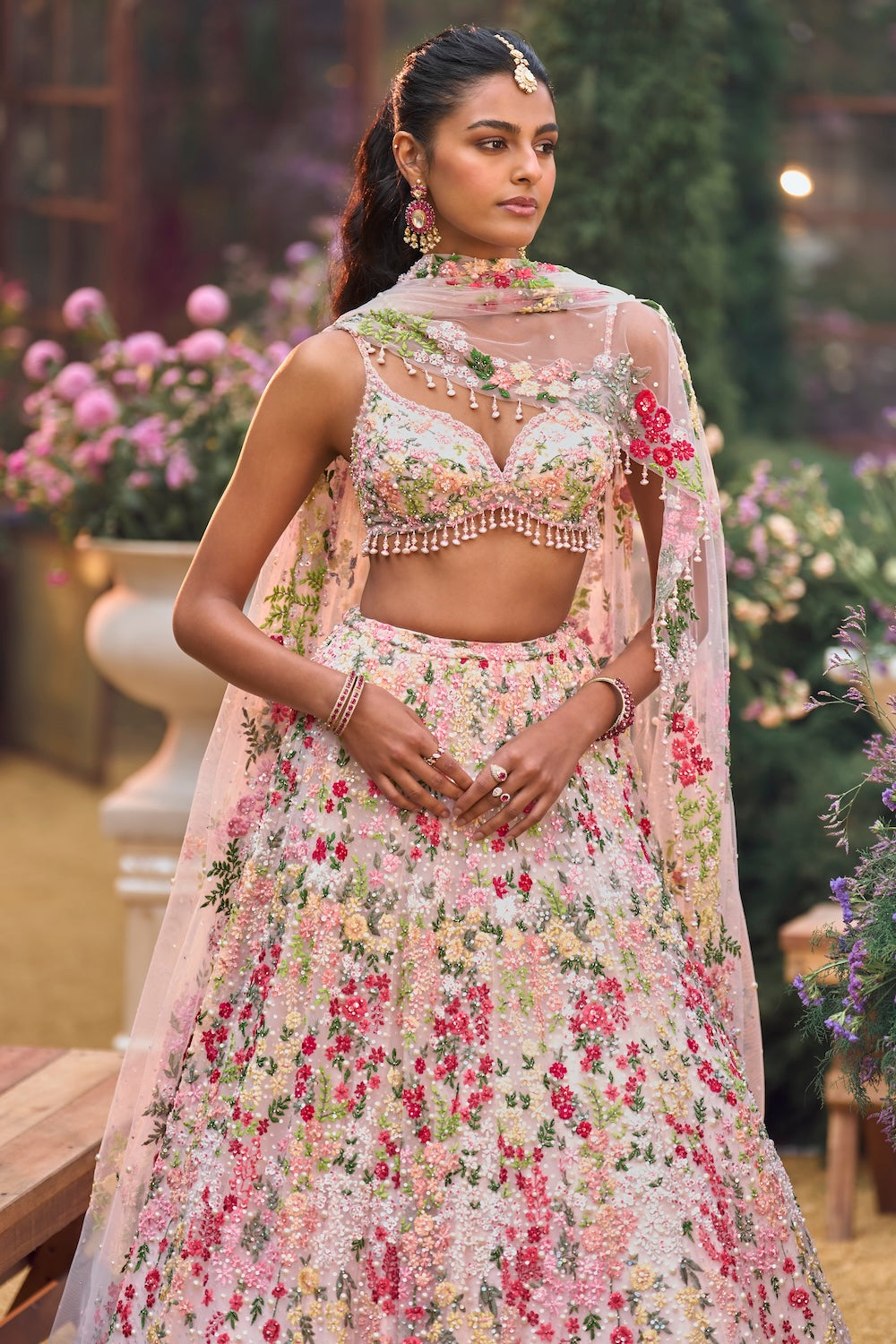 Powder Peach Multi-Coloured Lehenga Set