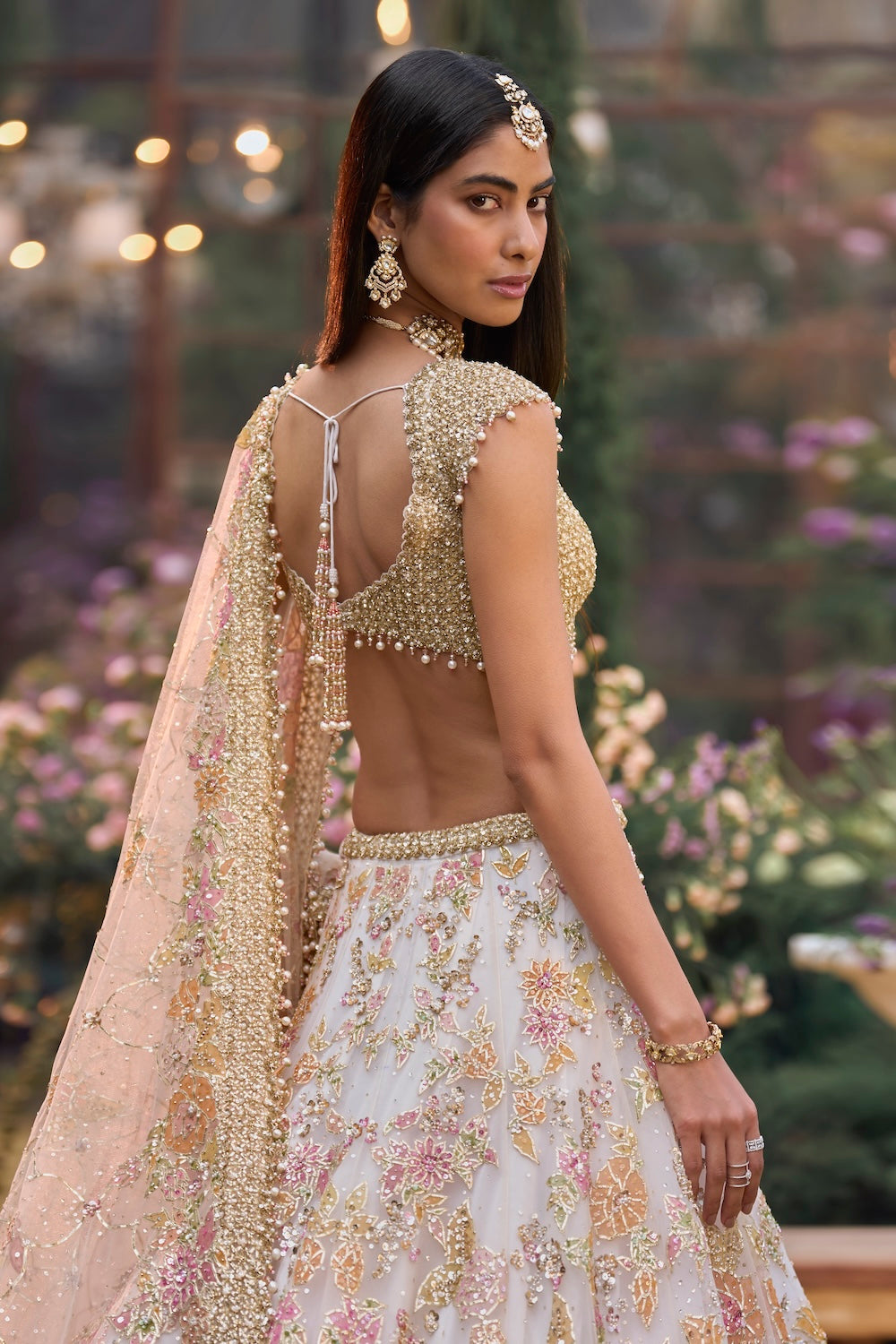 Cream Gold Floral Lehenga Set