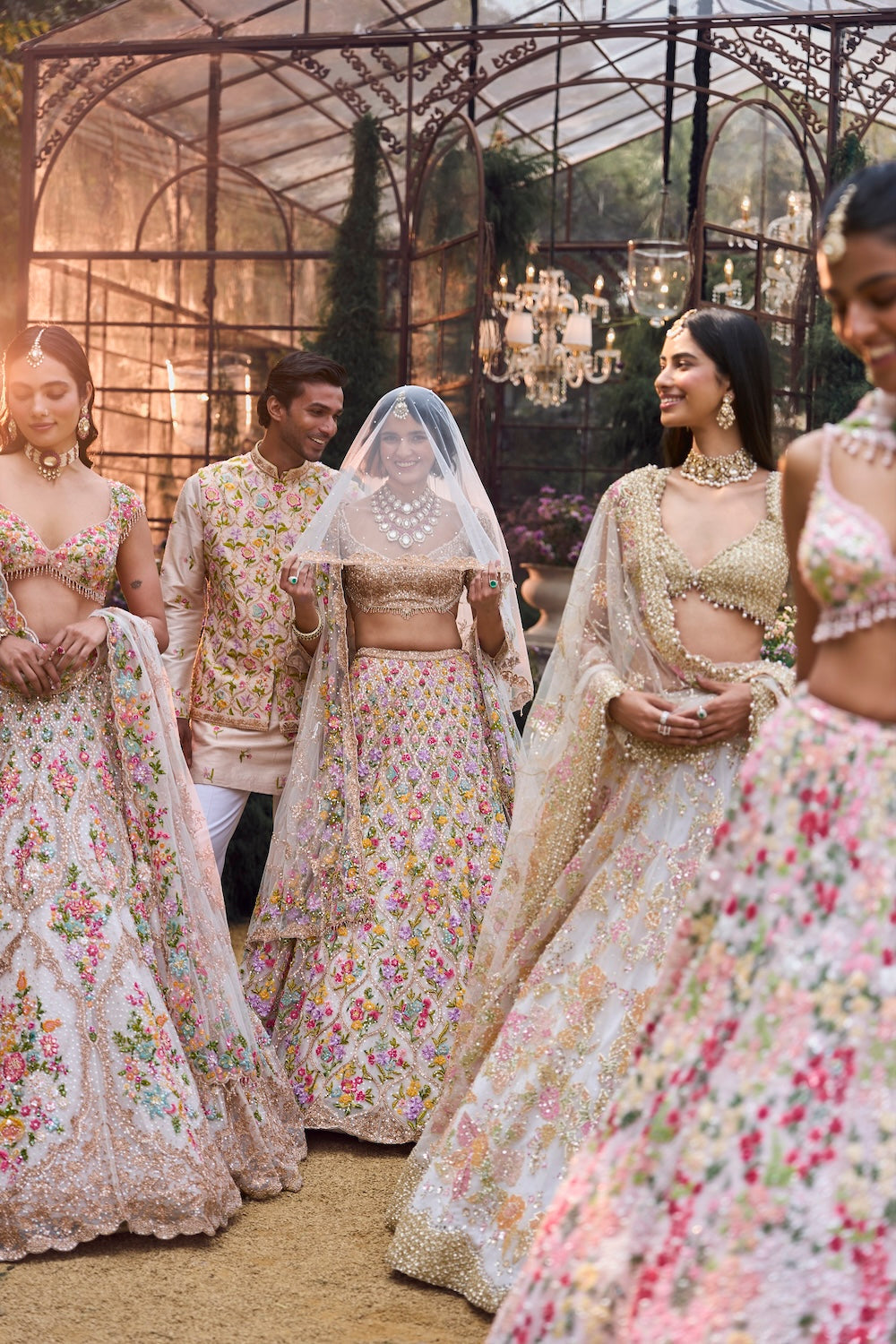 Cream Multi-Coloured Floral Lehenga Set