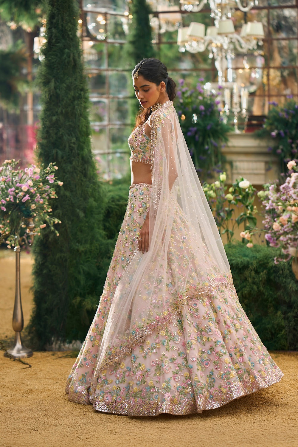 Powder Peach Floral Lehenga Set