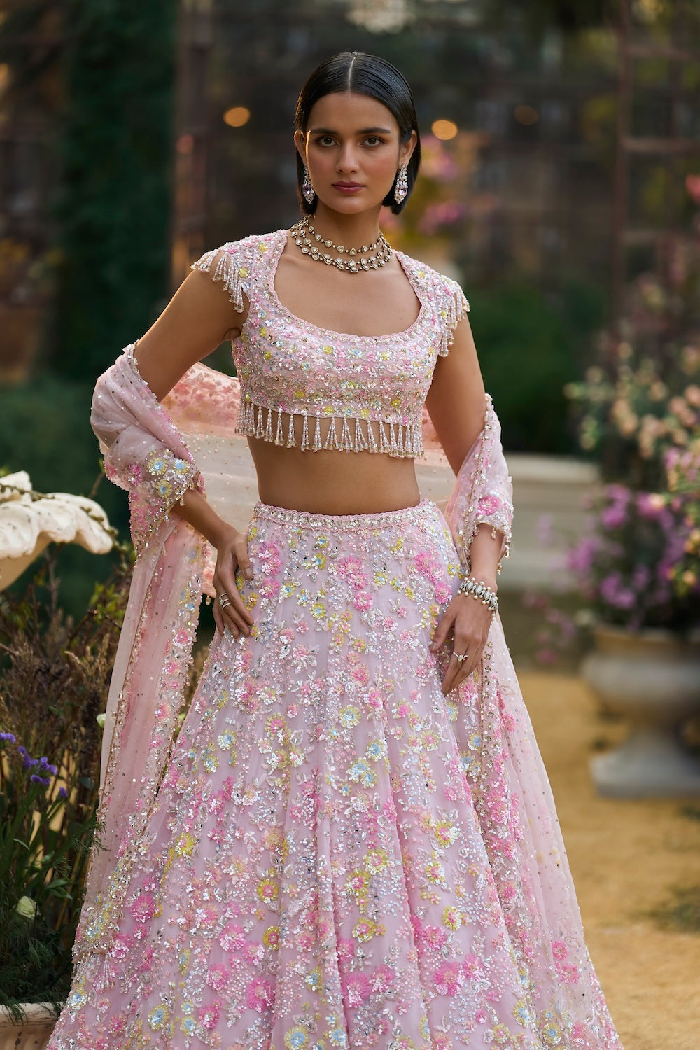 Powder Pink Sequin Lehenga Set