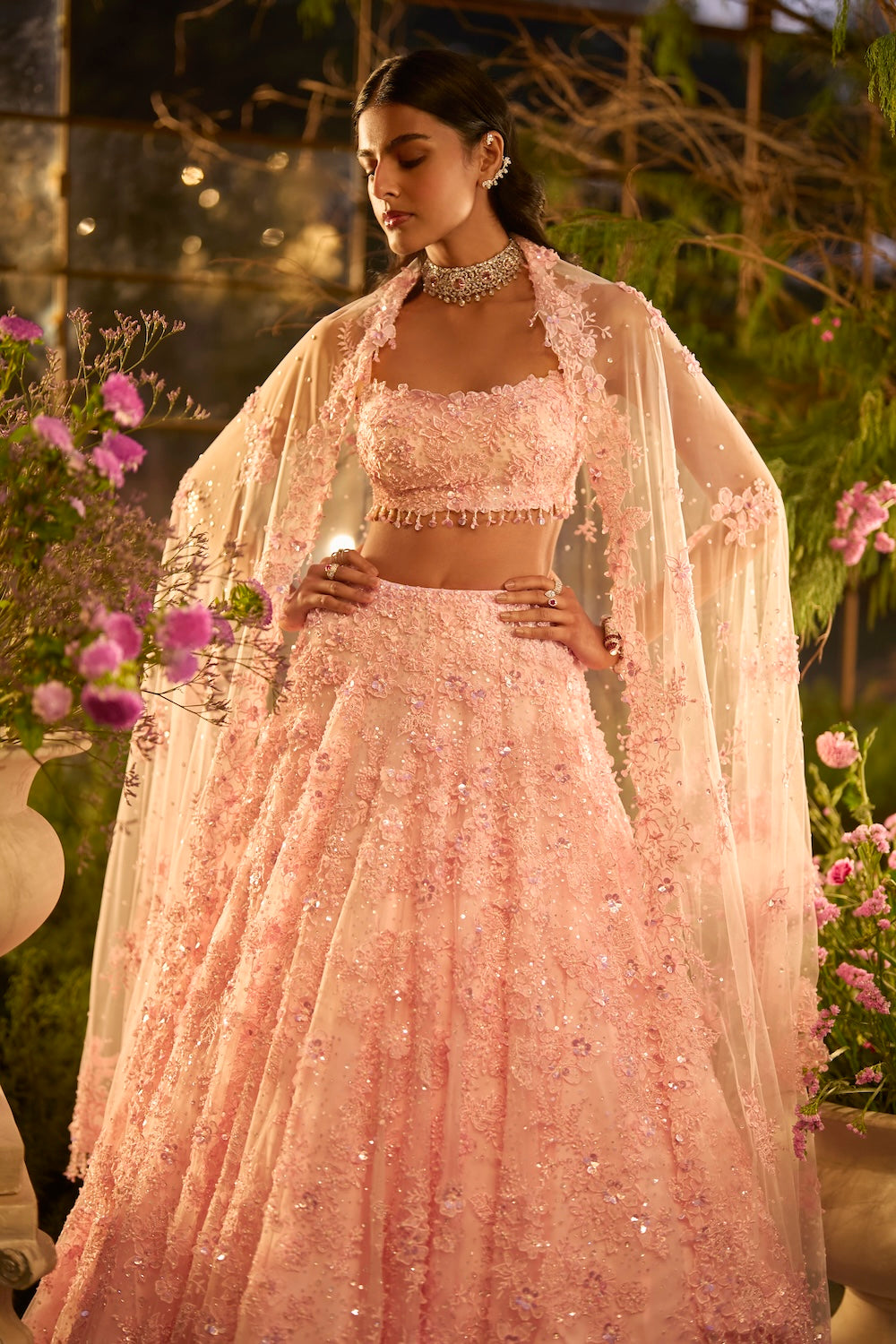 Candy Pink Three-Dimensional Lehenga Set