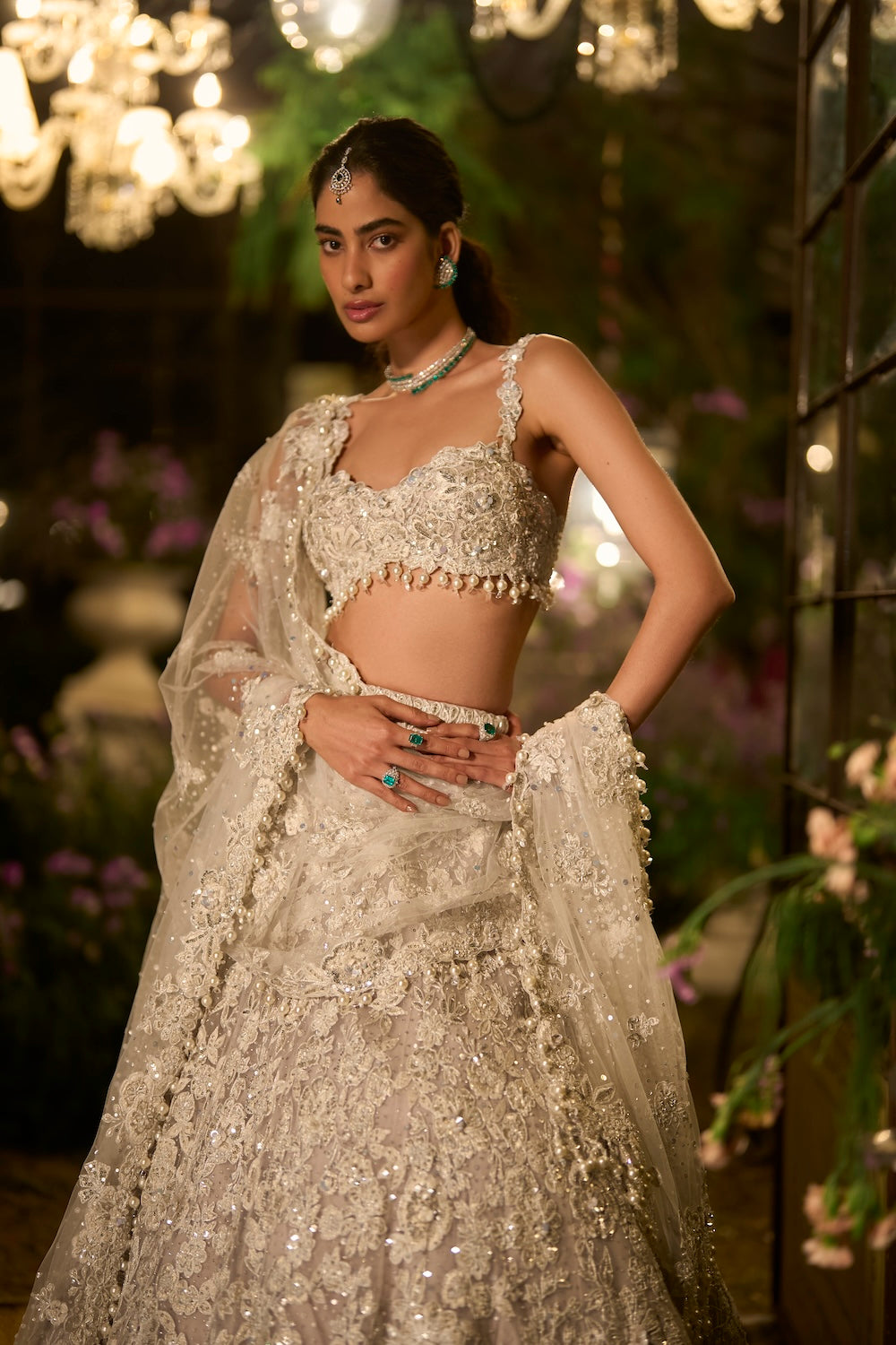 Ice Grey Pearl Lehenga Set